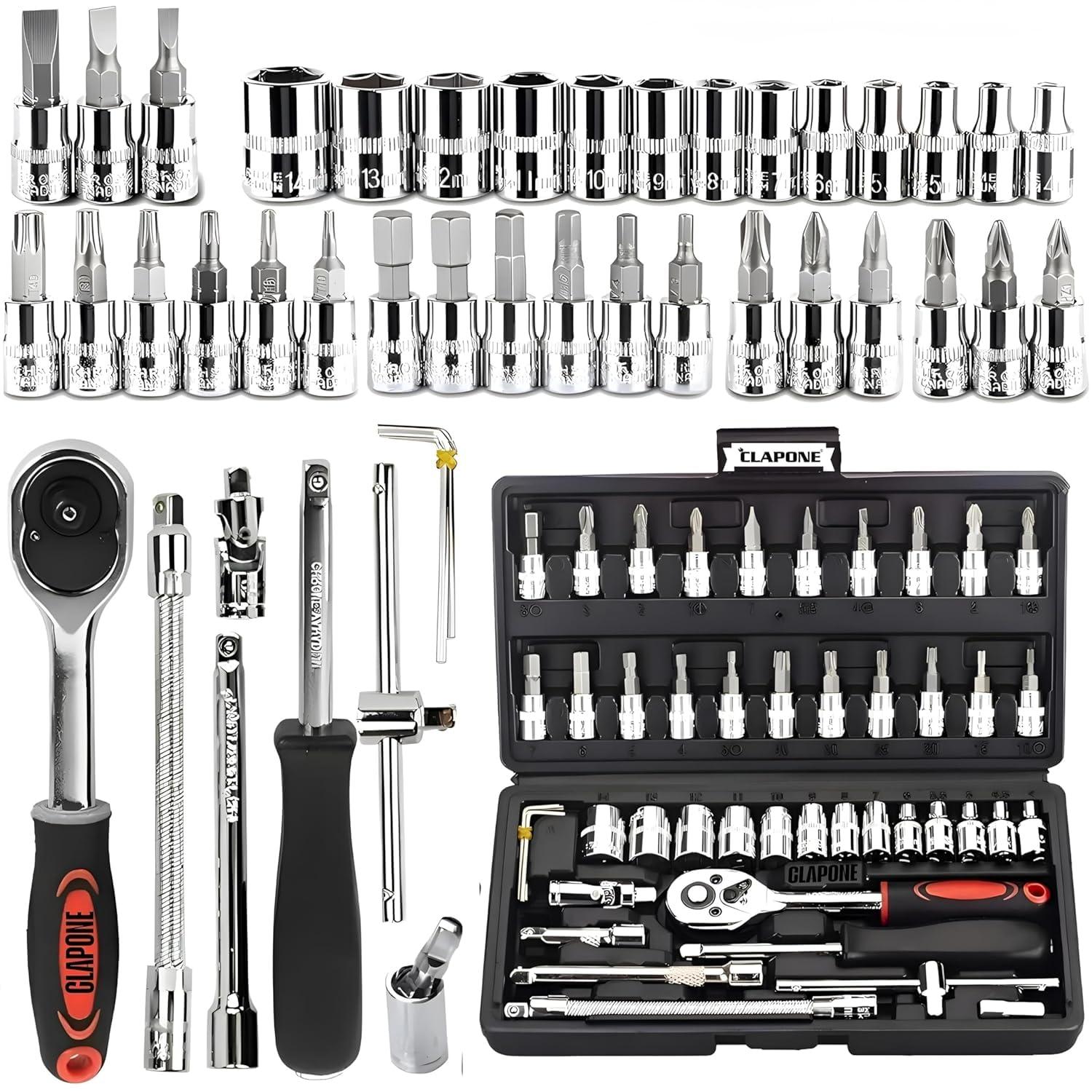CLAPONE Tool Kit Socket Ratchet Wrench Set Socket Wrench/Screwdriver set/Bike Tool/Set/Socket Wrenches/Auto Repairs/Car/Motorcycle/Bike Repair Goti Set/Socket Screwdriver (BLACK, 46 Pcs)