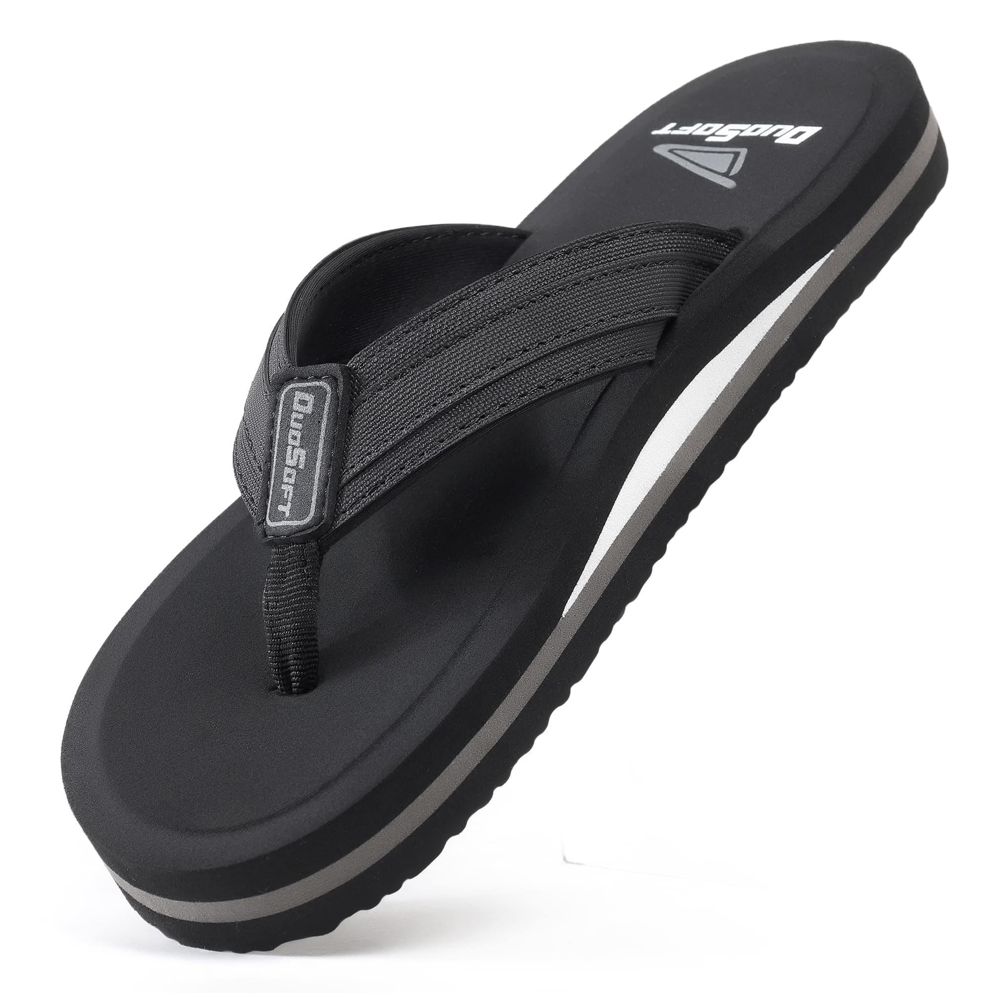 Duosoft Men's Slipper Flip Flops, Black, Anti-Skid Rubber Sole, Superior Shock Absorption, Strong Arch Support, Super Soft, Size 9
