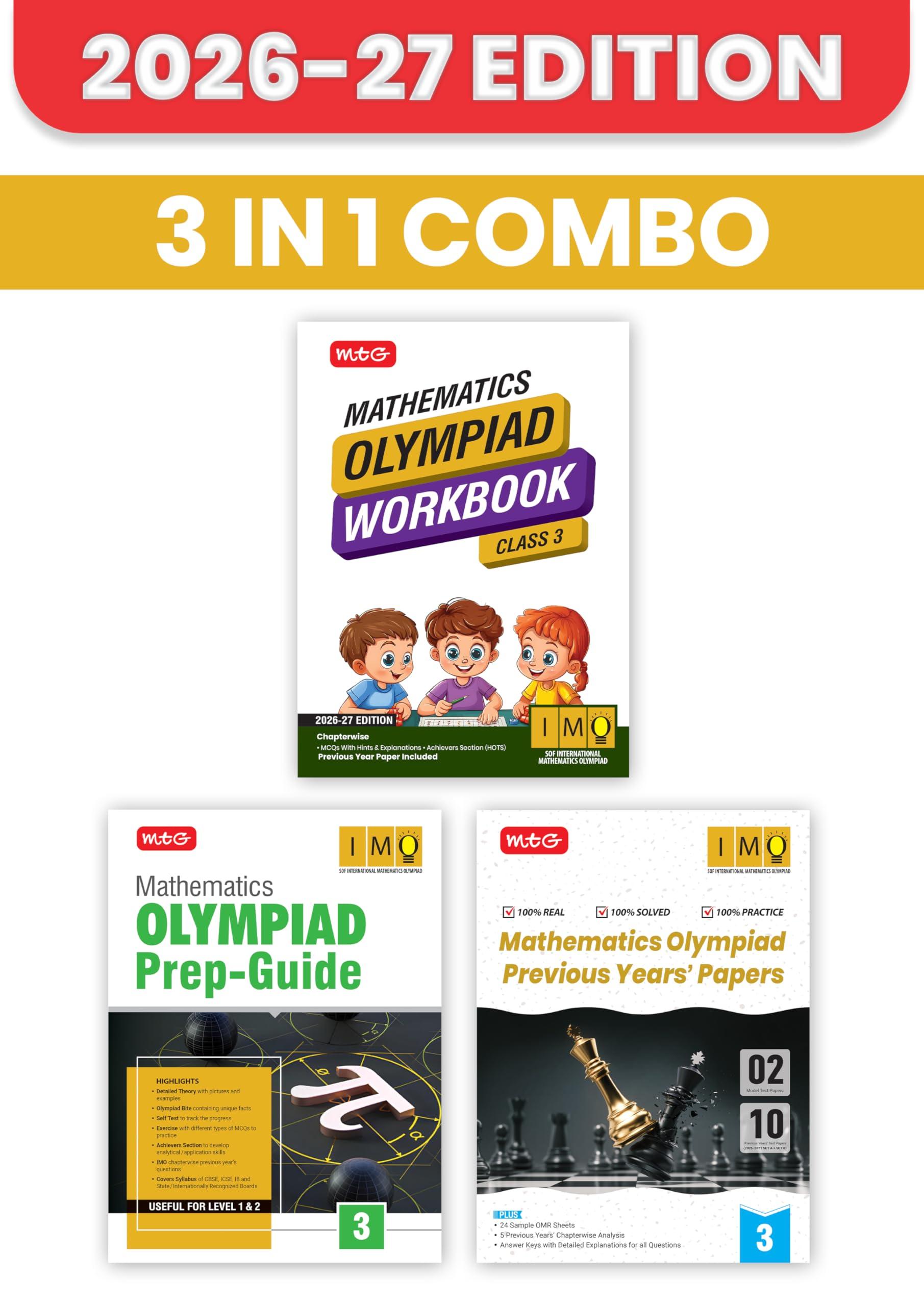 MTG Mathematics Olympiad (IMO) Workbook, Prep Guide & Previous Years Papers Class 3 (PYQs) with Mock Test Paper - SOF Olympiad Books For 2026-27 Exam (Set of 3 Books)