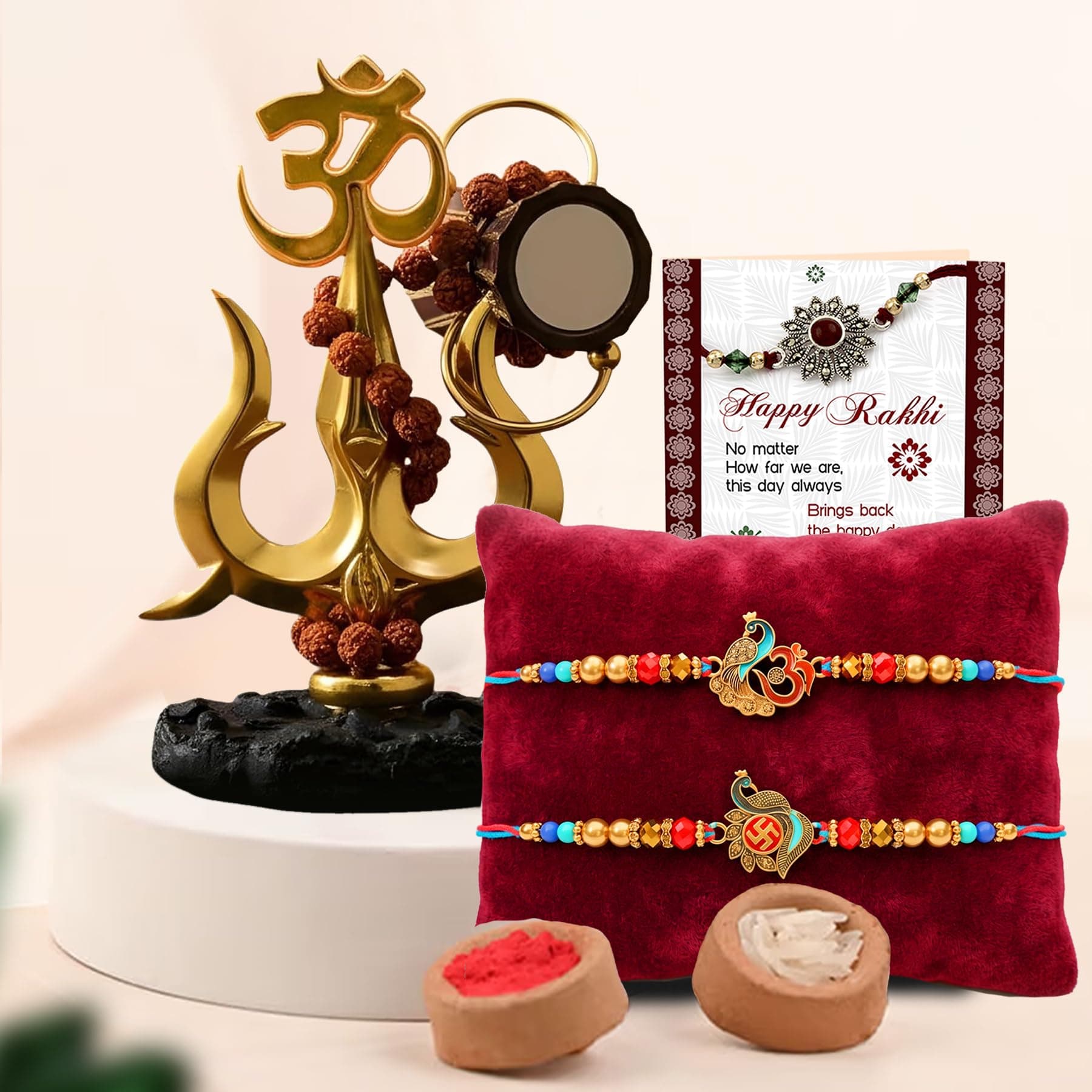 TIED RIBBONS Set of 2 Rakhi for Brother with Gift - Premium Rakhi for Bhaiya Men with Lord Shiva Trishul with Card Roli chawal - Bracelet Rakhi's for Brother