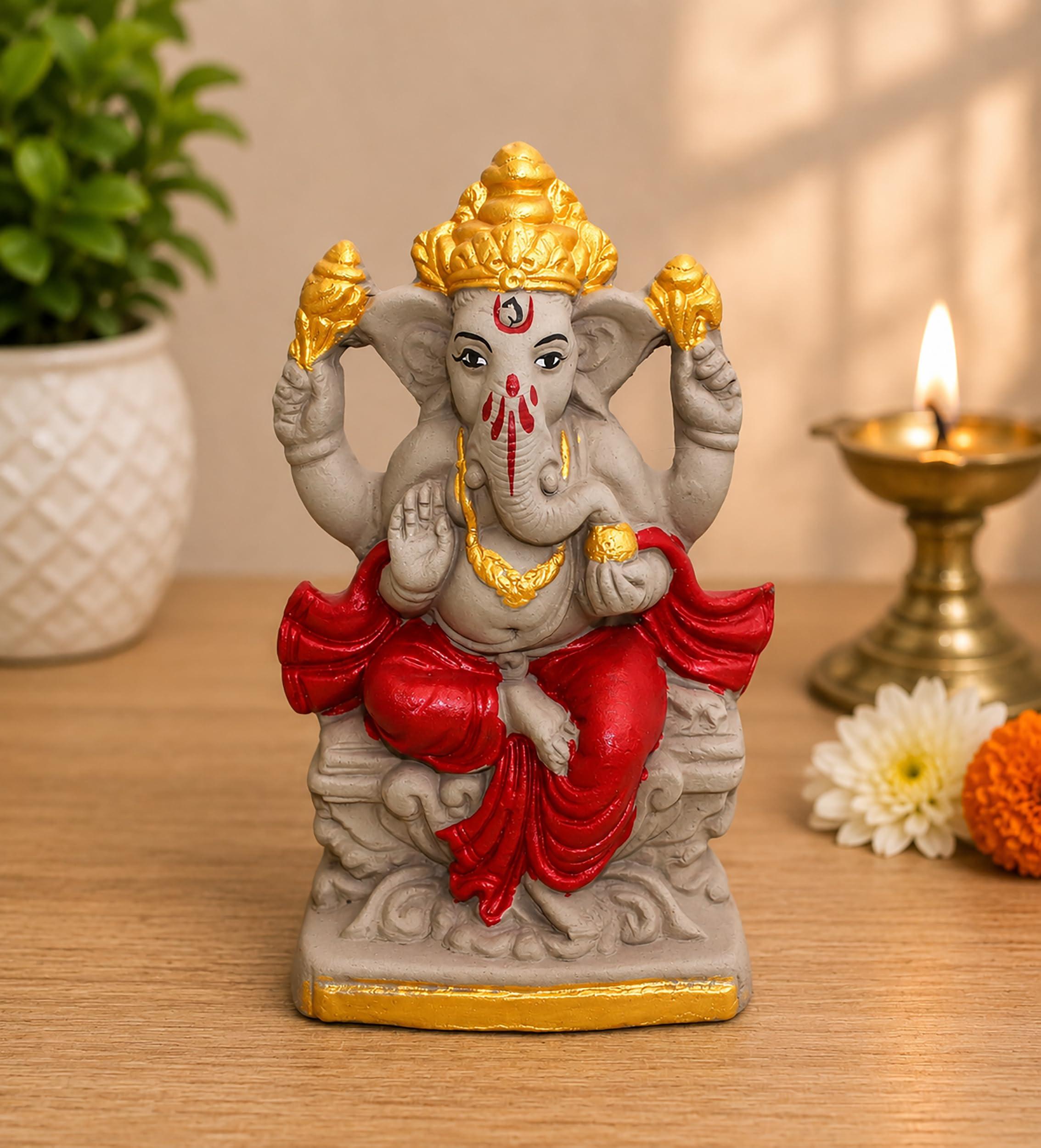 Bossify 100% Clay Eco-Friendly Ganesh Murti Idol for Visarjan 7 Inches | Shadu Mati Ganesh Murti | Ganpati Idol for Home | Ganpati for Ganesh Chaturthi | Home Decor