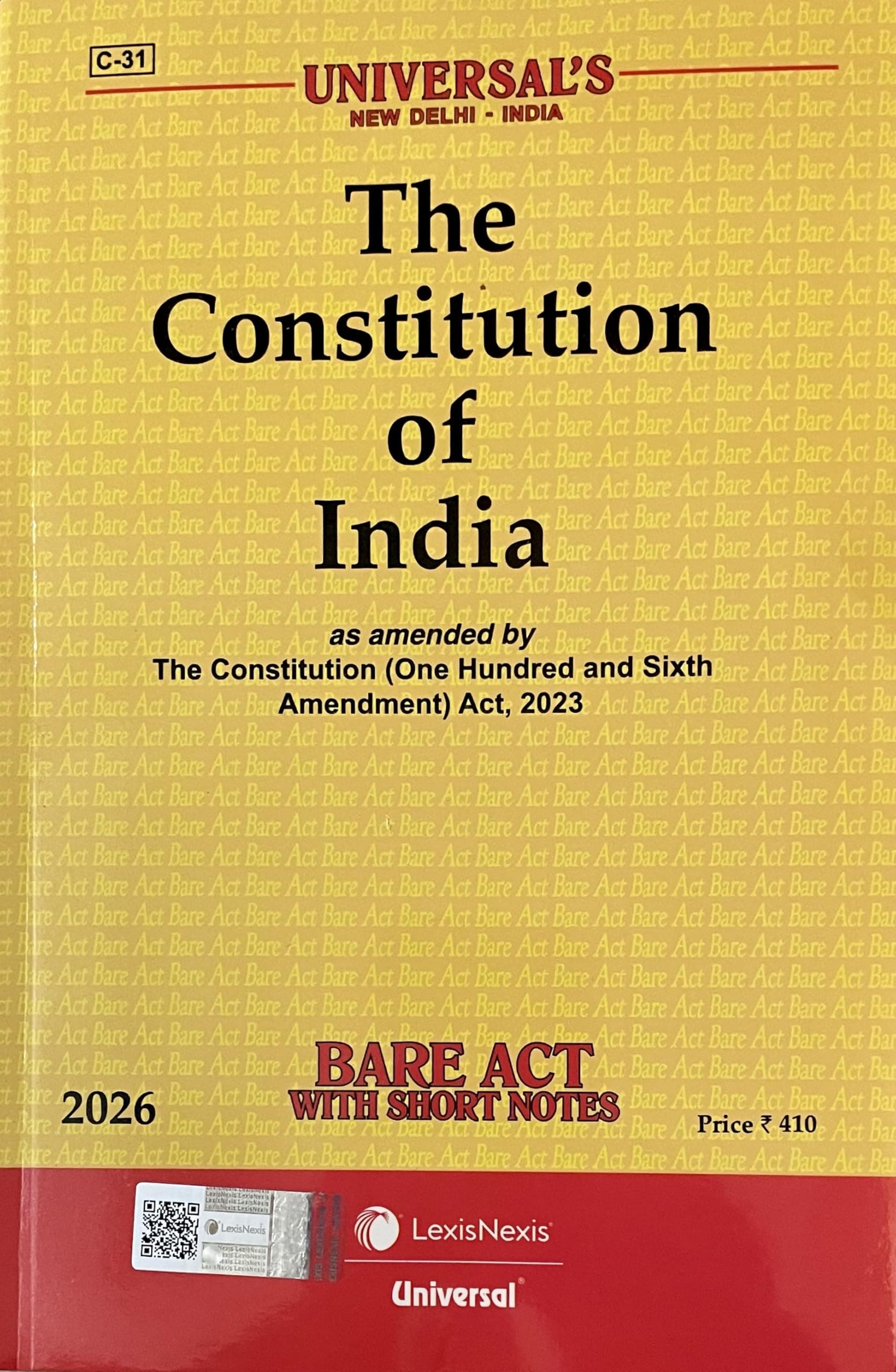 Universal Constitution of India 2026 Bare act latest edition