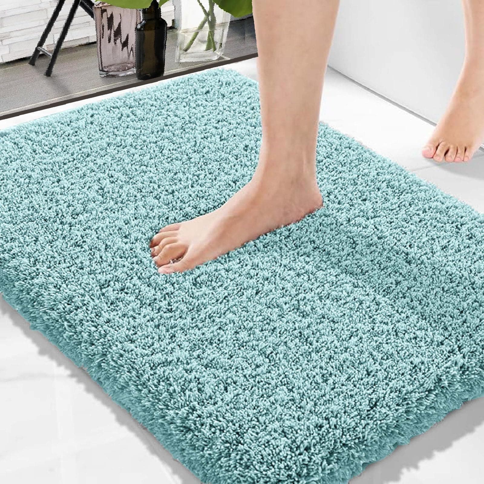Amazon Brand - Solimo Premium Anti-Slip Microfibre Bathmat - 60cm x 40cm, Dusty Turquoise, Rectangular