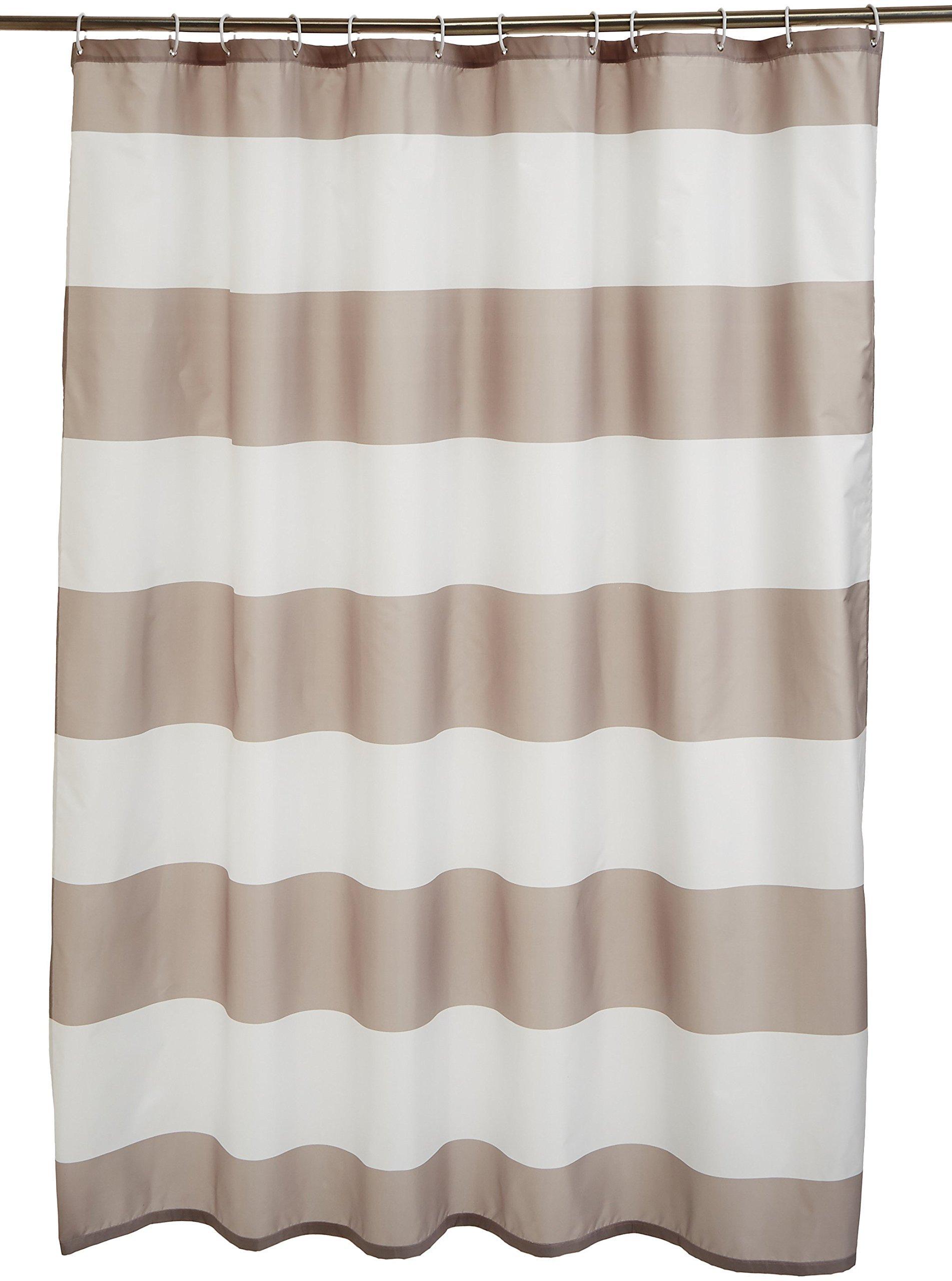 amazon basics Polyester Striped Shower Curtain with Hooks, 6ft, Grey(Washable)