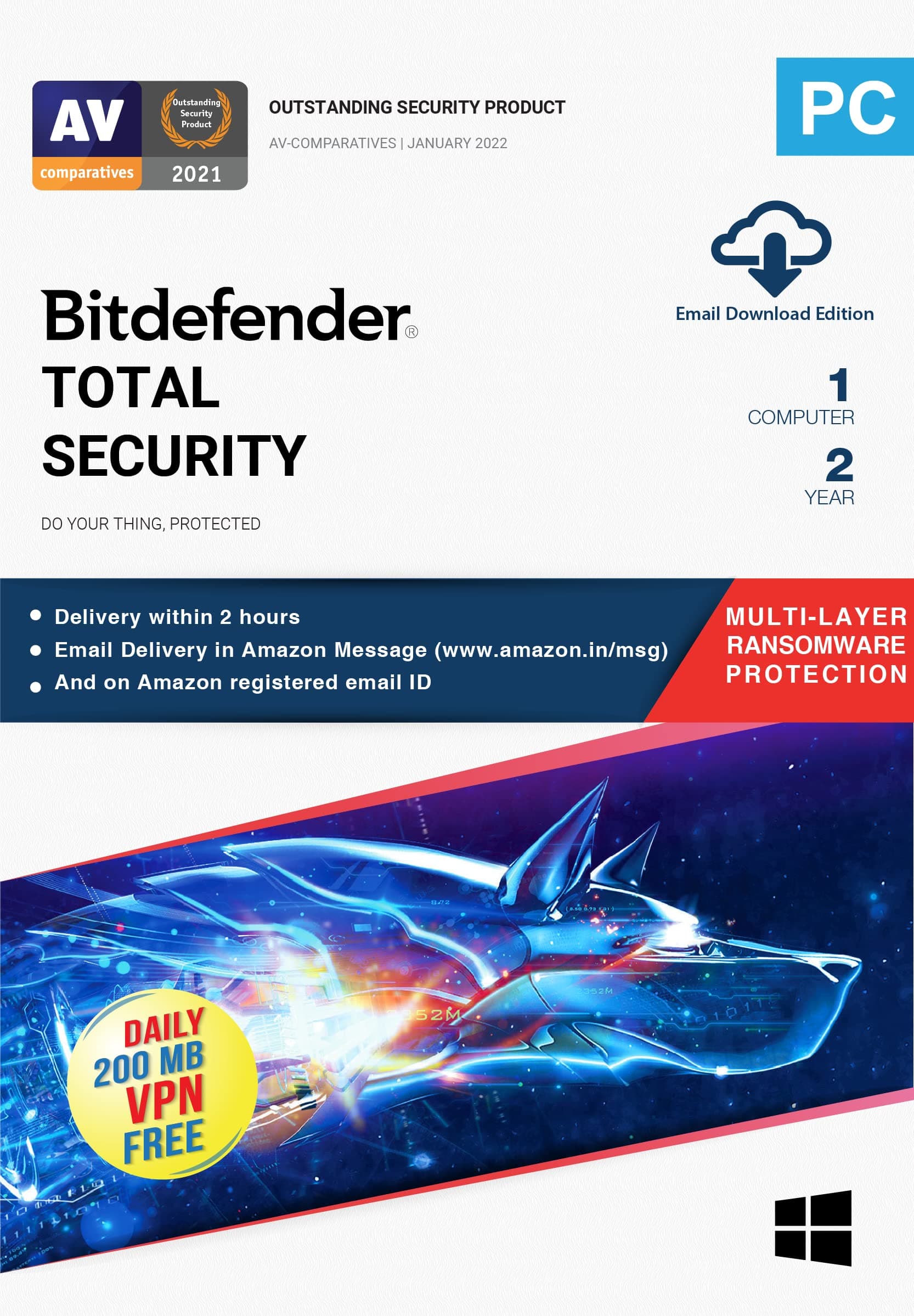 Bitdefender - Total Security - 1 Device 2 Years | Windows|Mac|Android|iOS| Latest Version