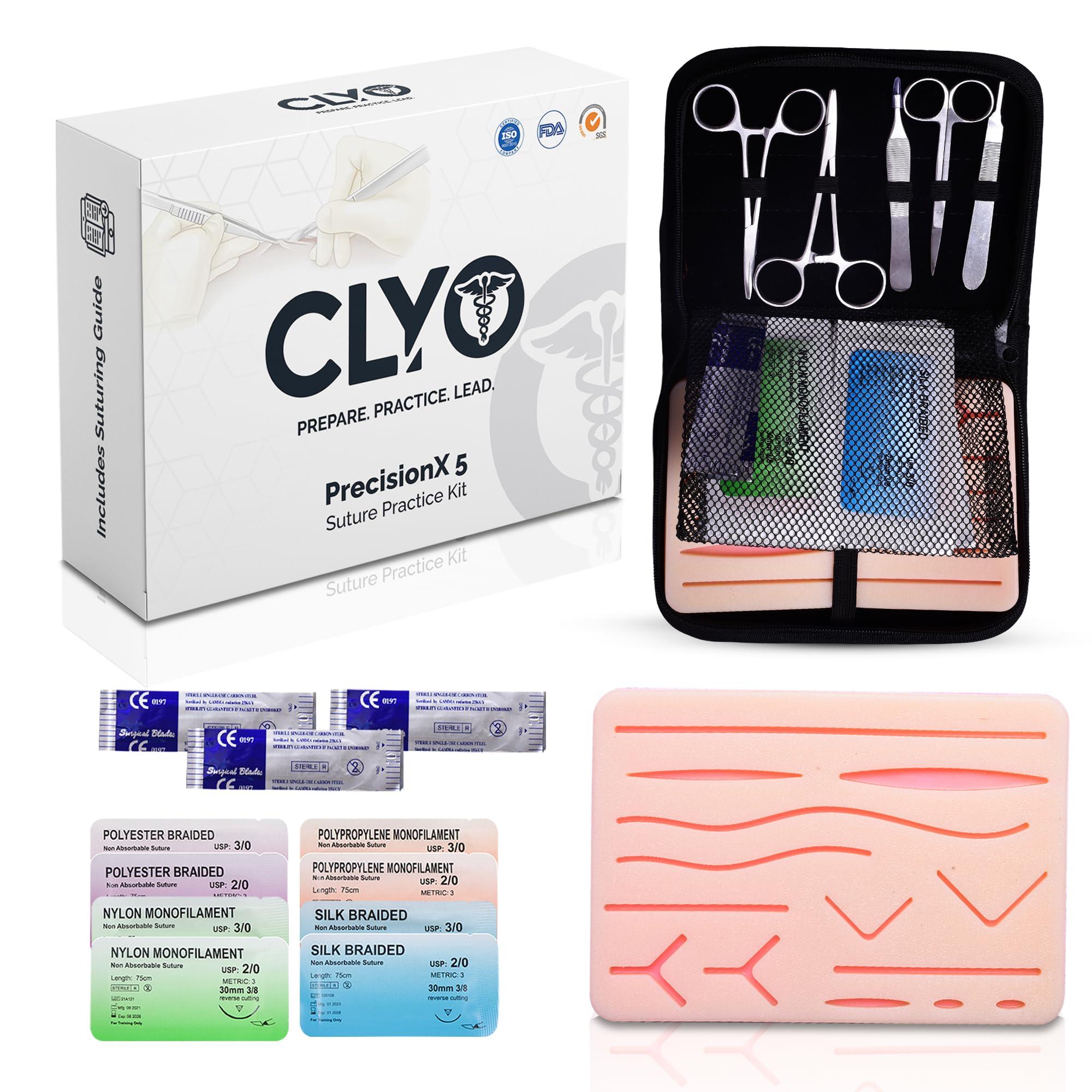 Clyo PrecisionX 5 Suture Practice Kit – Complete Suturing Practice Kit for Medical Students | Realistic Silicone Pad, Durable Tools & Pre-Cut Wounds | Suturing ebook Included