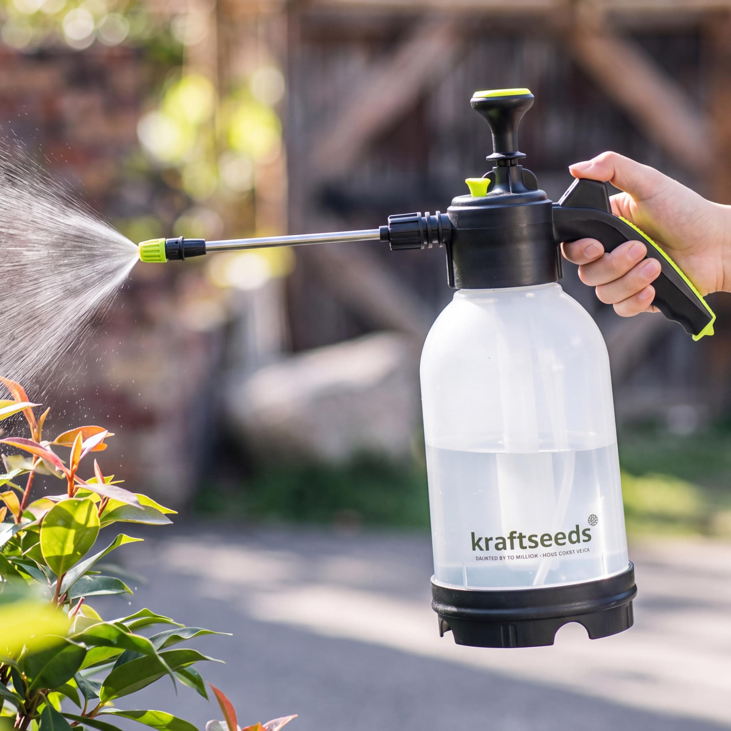 Kraft Seeds 2L Pressure Spray Pump with Long Nozzle, Transparent Spray Bottle for Plants Adjustable Nozzle, Leak-Proof Compression Sprayer for Watering, Fertiliser & Pesticide, Garden Lawn Plant Care