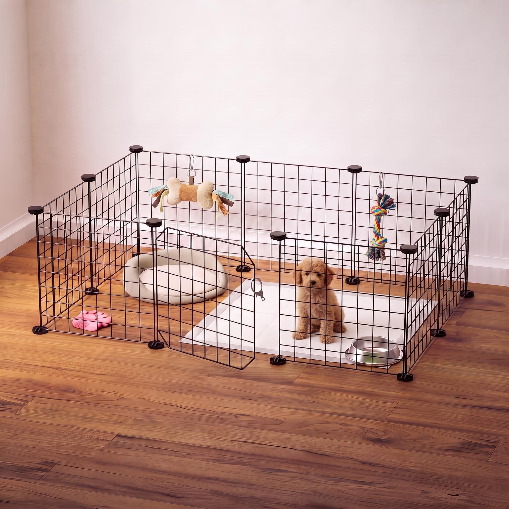 BOXJOY Foldable Metal Playpen Cage Crate for Puppies Small Cats Dogs Rabbit Guinea Pig Hamster at Home | Adjustable Fence with Door Lock | Accessories For Cat Dog Puppy (35x70x105 cm, Black, 9 Panels)