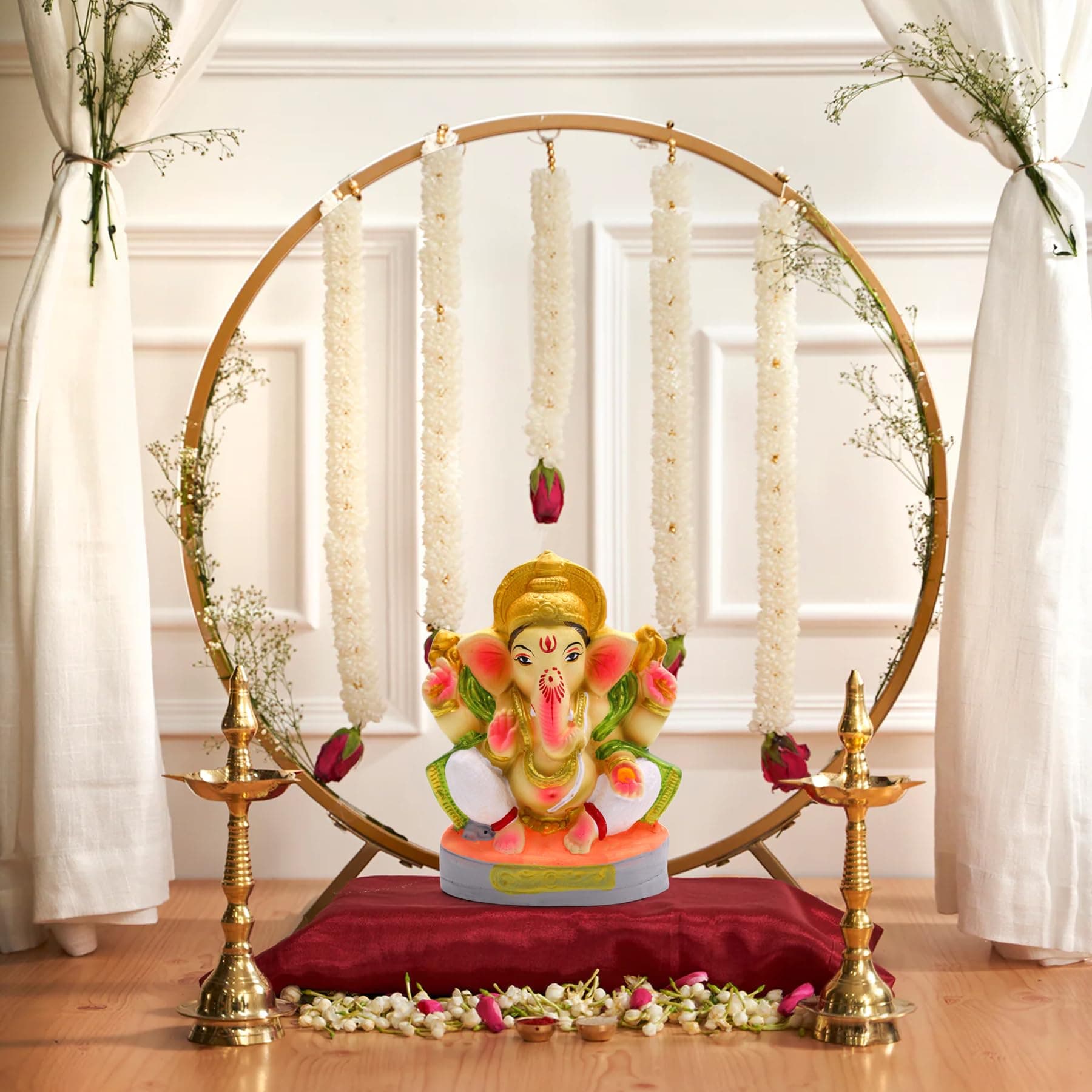 TIED RIBBONS Circular Backdrop Stand Frame (Golden, 28 Inch x 25 Inch) for Ganesh Chaturthi Festival Decoration Home Décor Photo Backdrop Support for Wedding Baby Shower Gifting Item