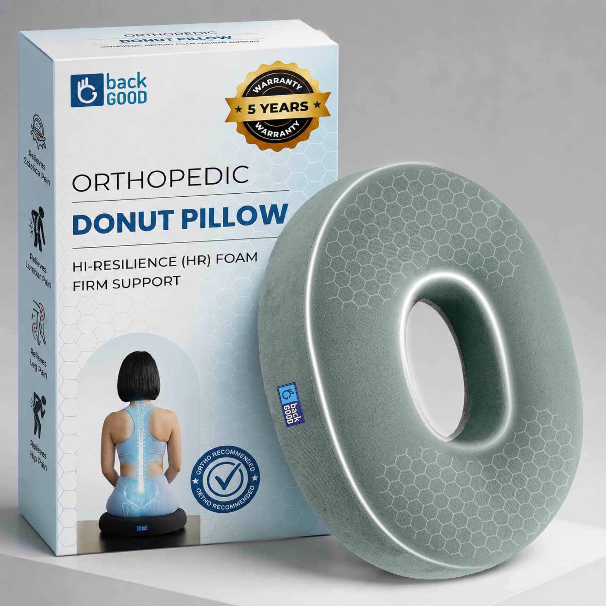 Donut Pillow for Tailbone Pain | 5-Year Warranty | Coccyx Cushion for Hemorrhoids, Piles, Fistula, Sciatica, Pregnancy Pain | Car Seat Cushion for Office Chair | Orthopedic Ring Pillow | Up to 100 Kgs