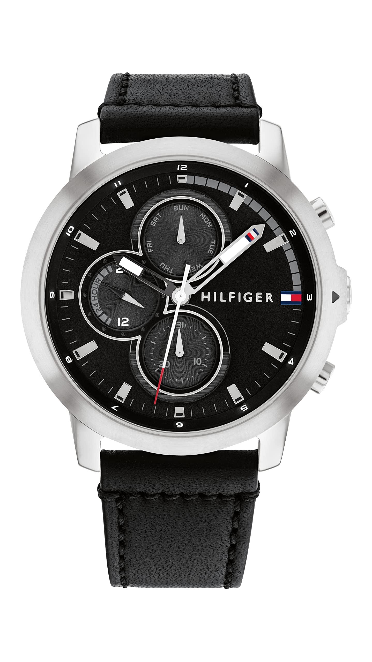 Tommy Hilfiger Jameson LE Quartz Multifunction Black Dial Black Leather Strap Watch for Men