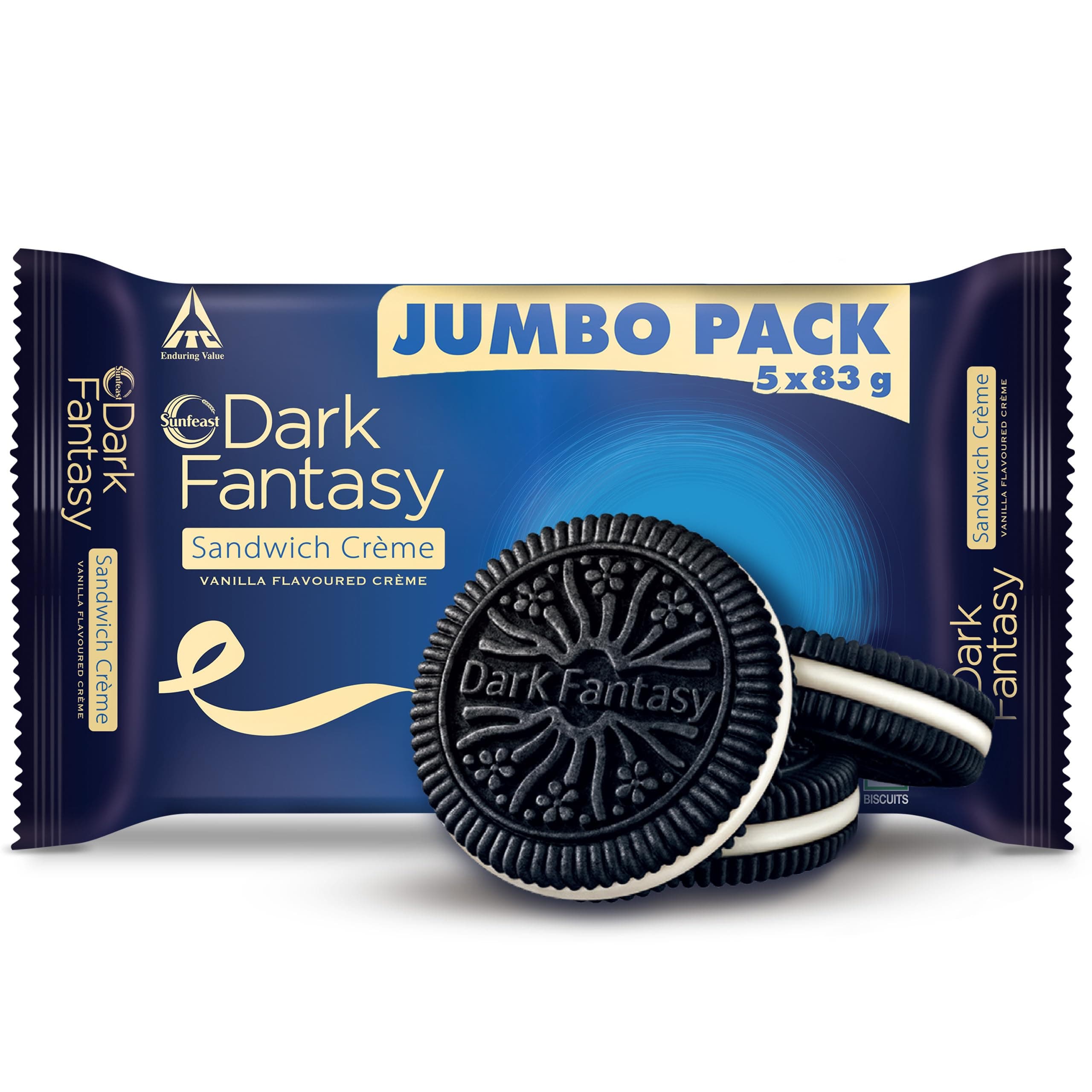 Sunfeast Dark Fantasy Vanilla Crème, 415g, Dark Crunchy Biscuit with Smooth Vanilla Crème