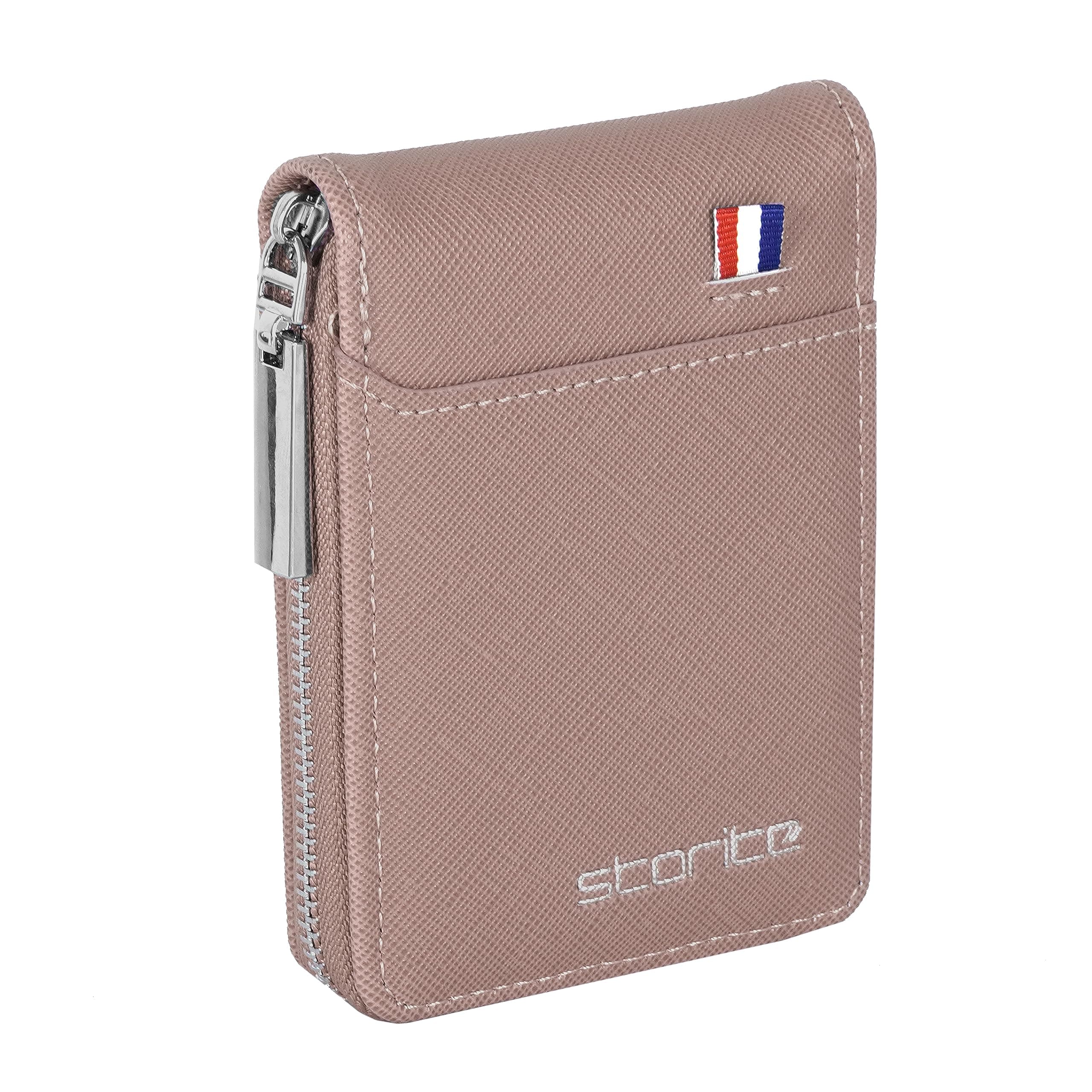 Storite PU Leather Card Holder Wallet, Peach Pink, 11.5x2x8cm