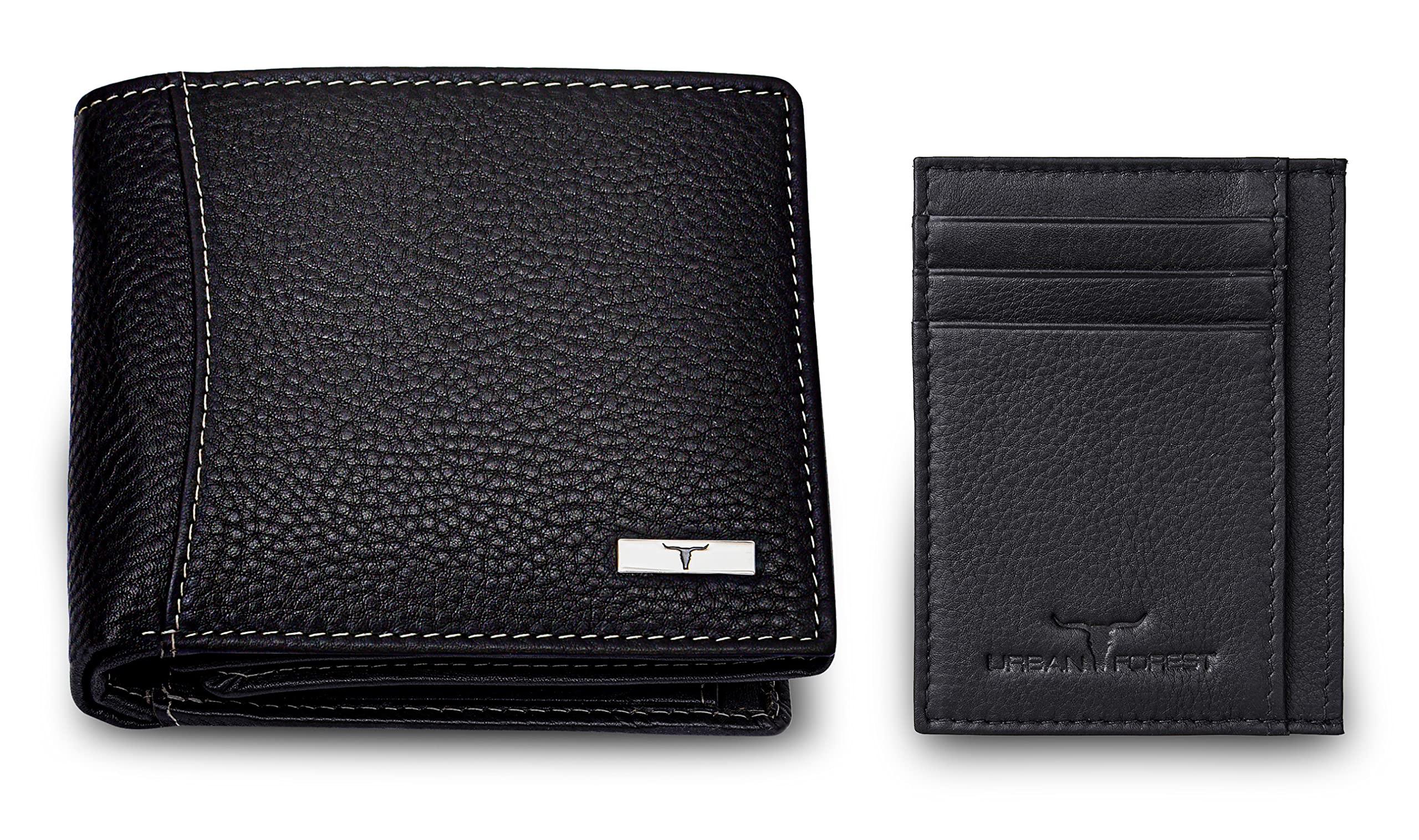 URBAN FOREST Oliver Black Leather Wallet & Card Holder Set for Men