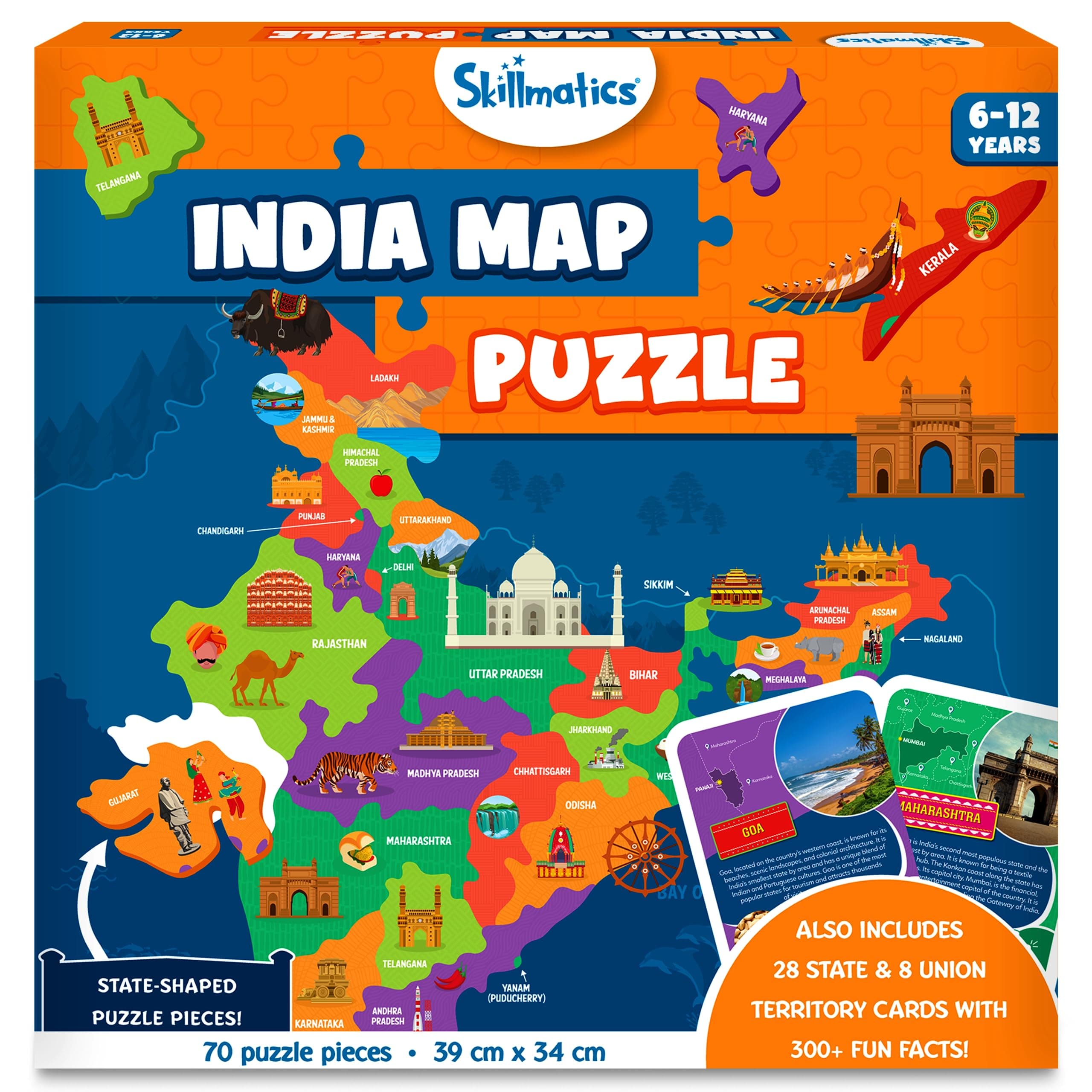 Skillmatics India Map Puzzle 70-Piece Educational Geography Puzzle