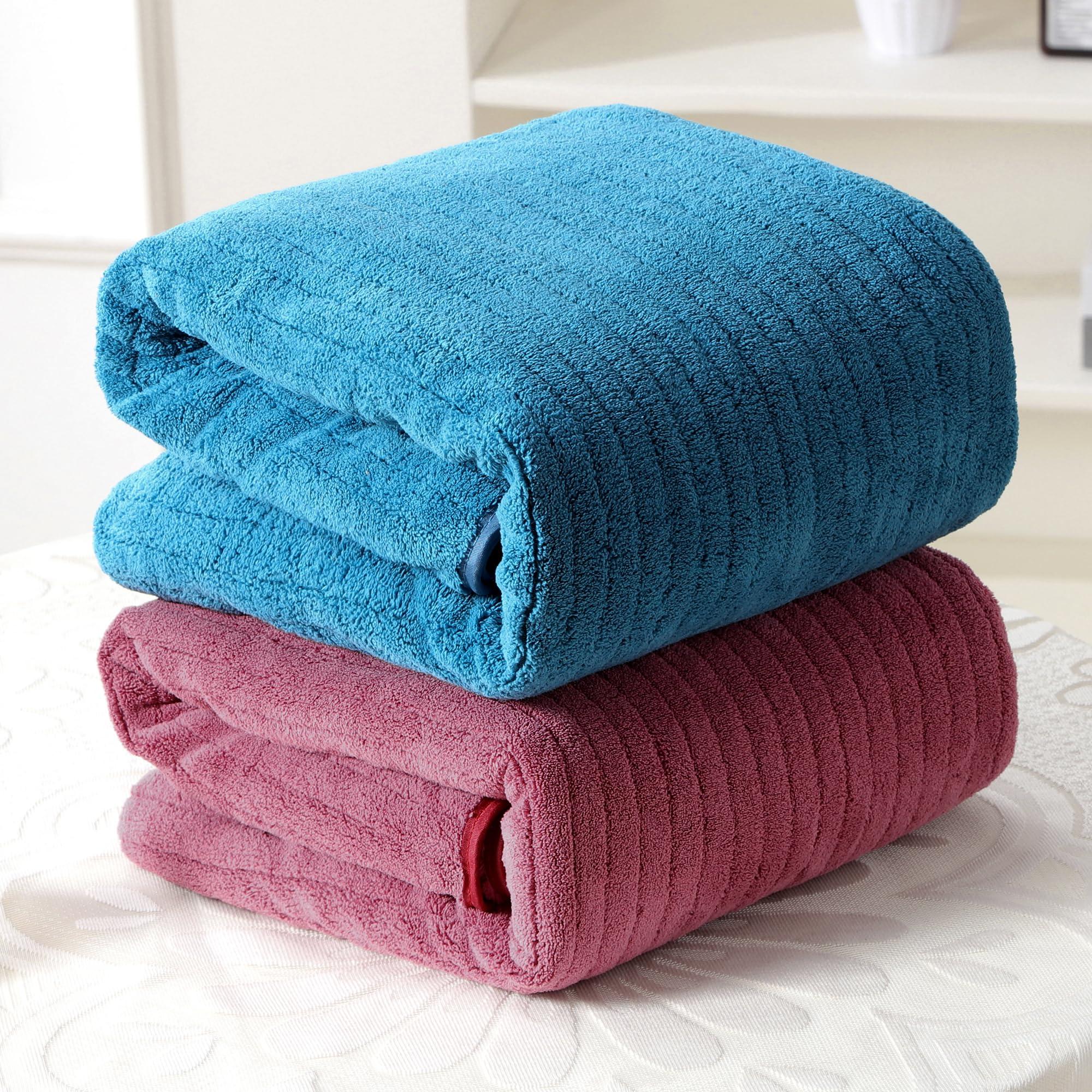 Story@Home 2 x Towels for Bath Large Size 400 GSM Microfiber, Blue & Pink