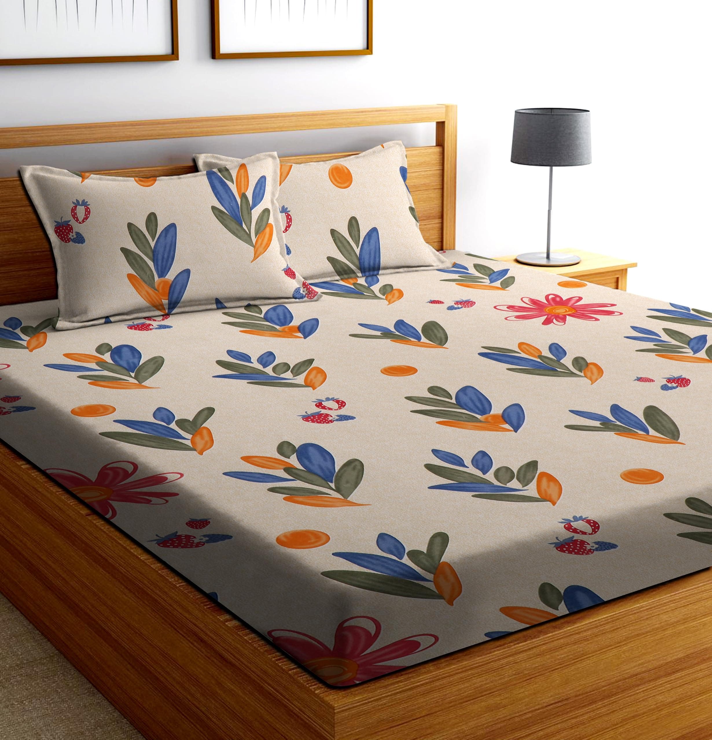 DECORUM Cotton Feel Glace Cotton Fitted Bedsheet King Size (72"x78")| All Around Elastic| 2 Pillow Covers (17"x27")| Fits Up to 8" Mattress| 220 TC|Soft, Wrinkle-Free |Perfect for Home Decor & Gifting