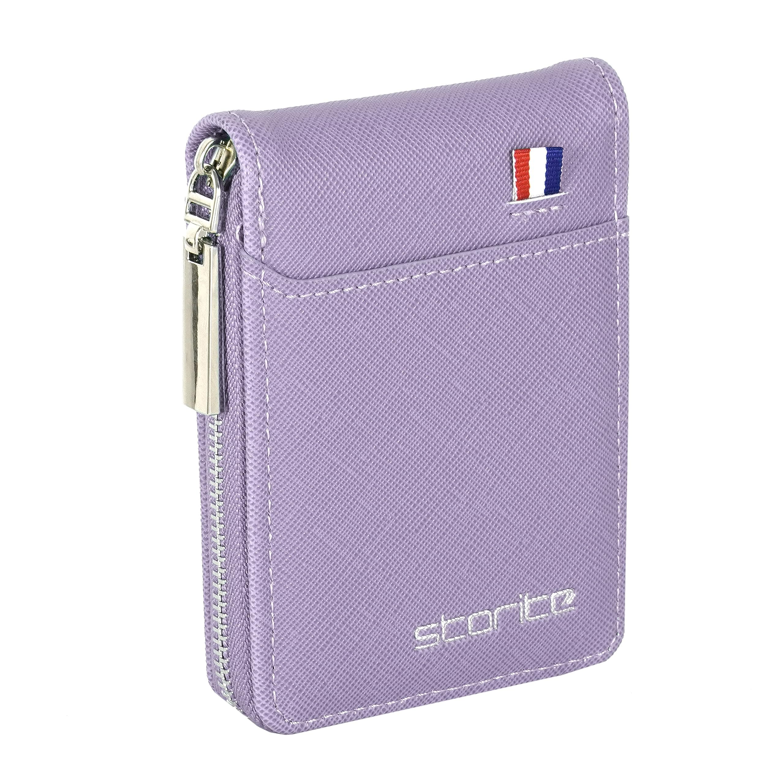 Storite PU Leather Card Holder Wallet, Light Purple, 11.5x2x8cm