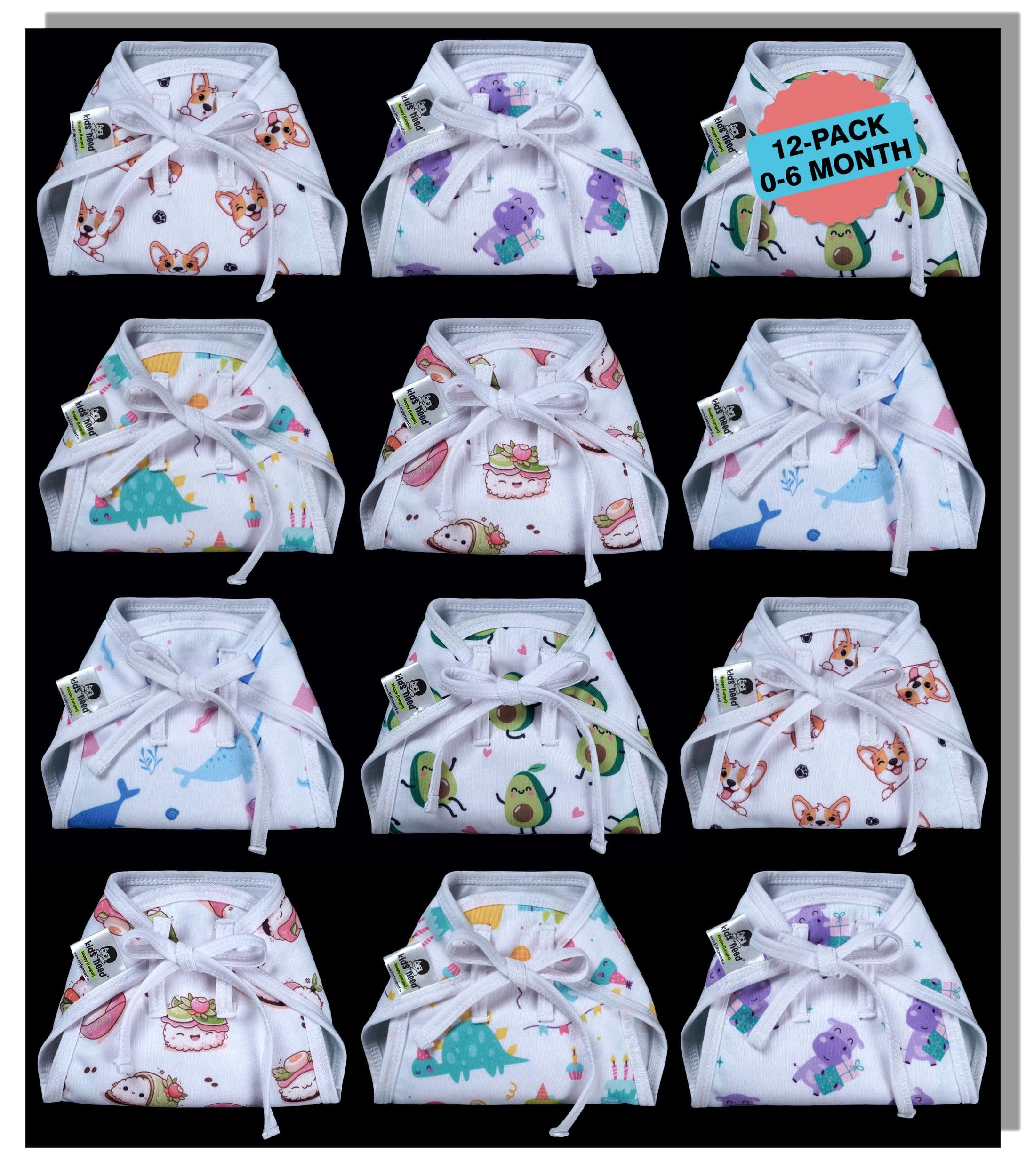 Kids Need Premium langots for new born 0-6 months (12 Pack) Super Soft Double Layered nappy Breathable cotton cloth nappies for new born baby essentials | NP2