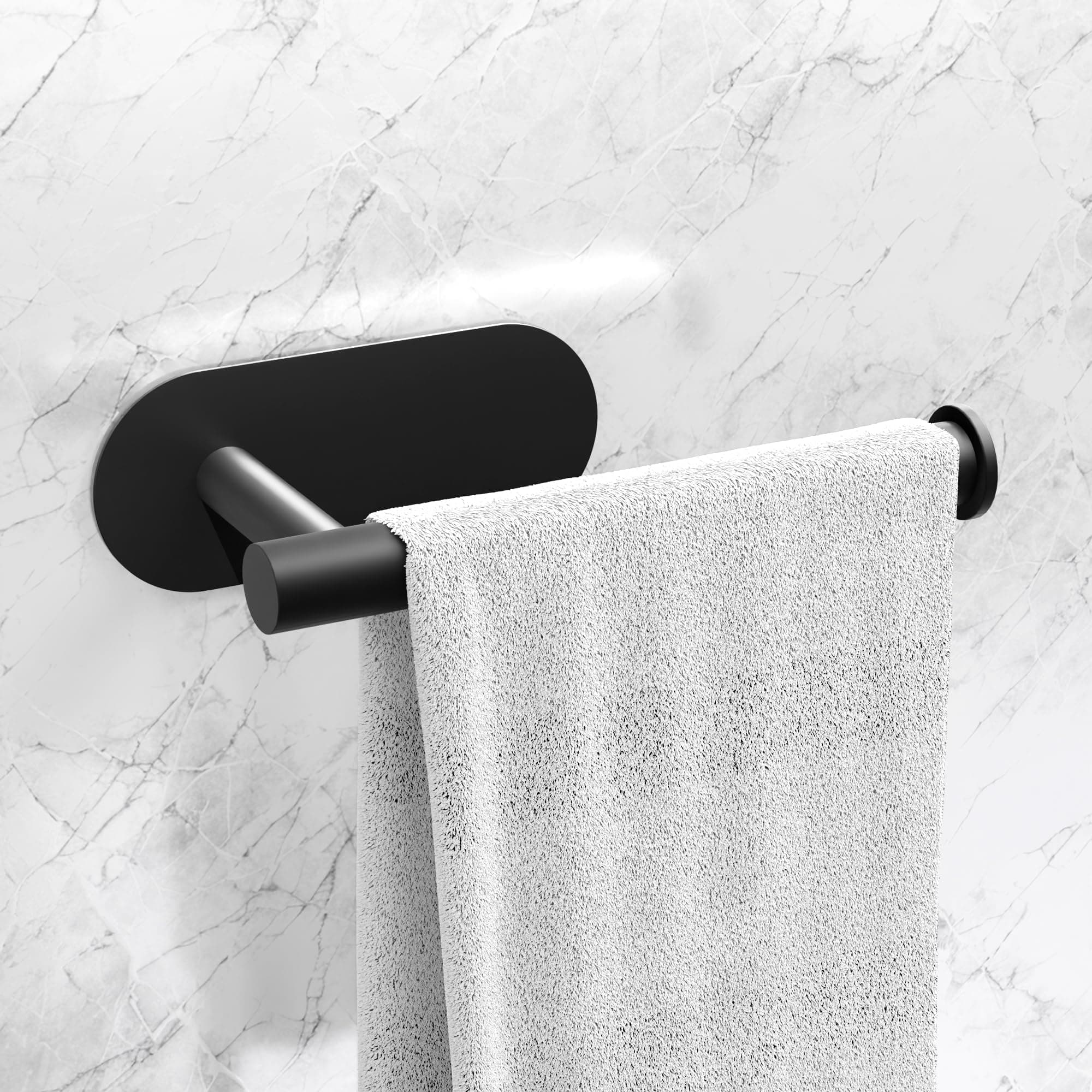 MIORAH Self Adhesive Aluminum Hand Towel Holder in Bathroom | Wall Mounted Towel Hanger for Wash Basin & Bathroom Towel Hanger for Wall | Bathroom Organiser Without Drill Black