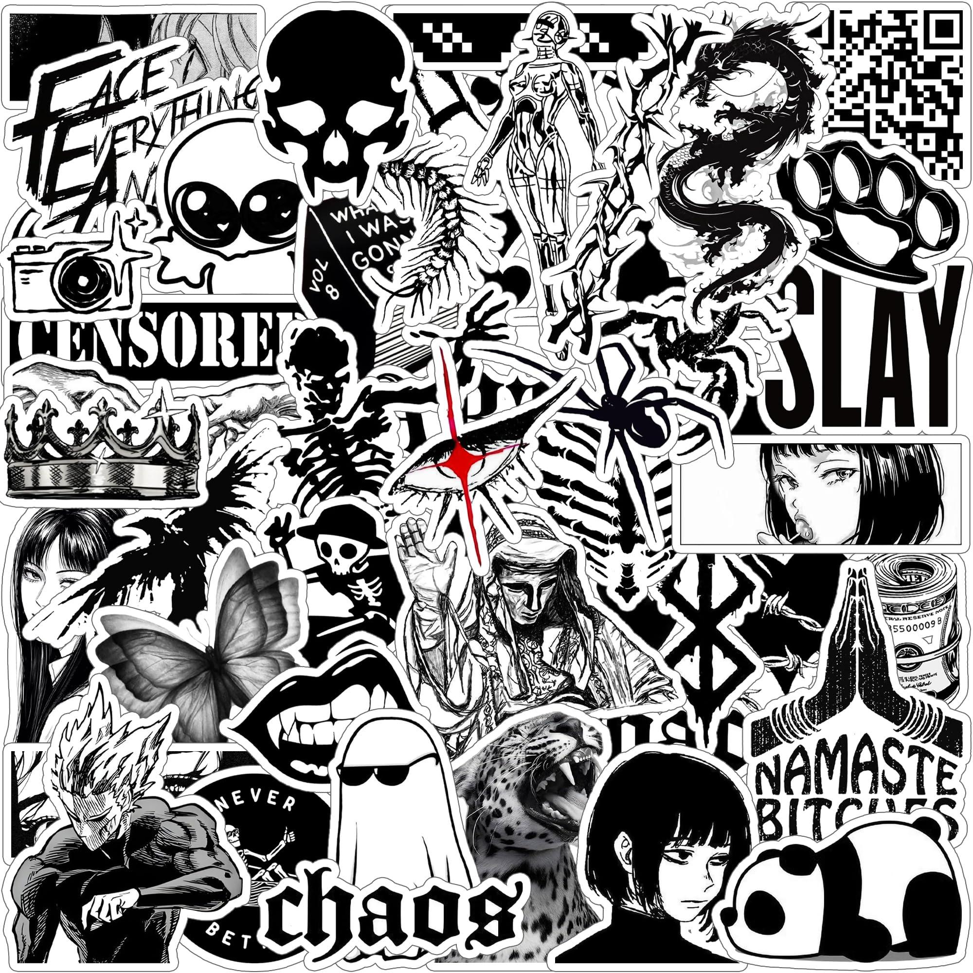 ThePaper9Store Black Aesthetic Sticker Pack 45+ Pieces | Glossy Premium Vinyl | Waterproof, Scratch & Fade Resistant | Durable Stickers for Laptop, Bottle, Scrapboks, Phone, Bike & More