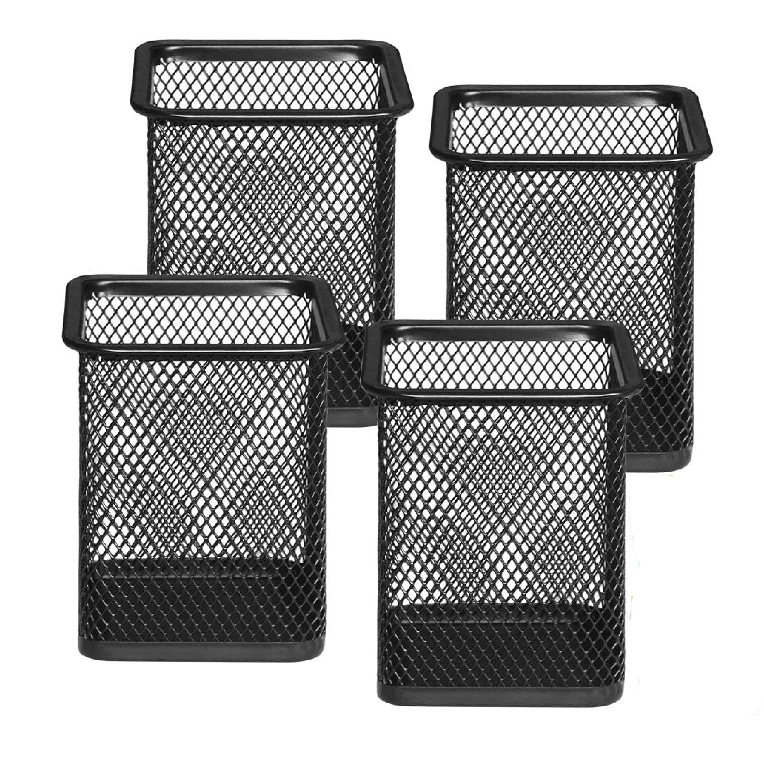 Shuban Metal Mesh Pencil Holder Square Pen Cups For Desk Organizer Classroom Organization Pencil Holders Wire Makeup Brush Holders For Desk Office Supplies -4Pcs,Black