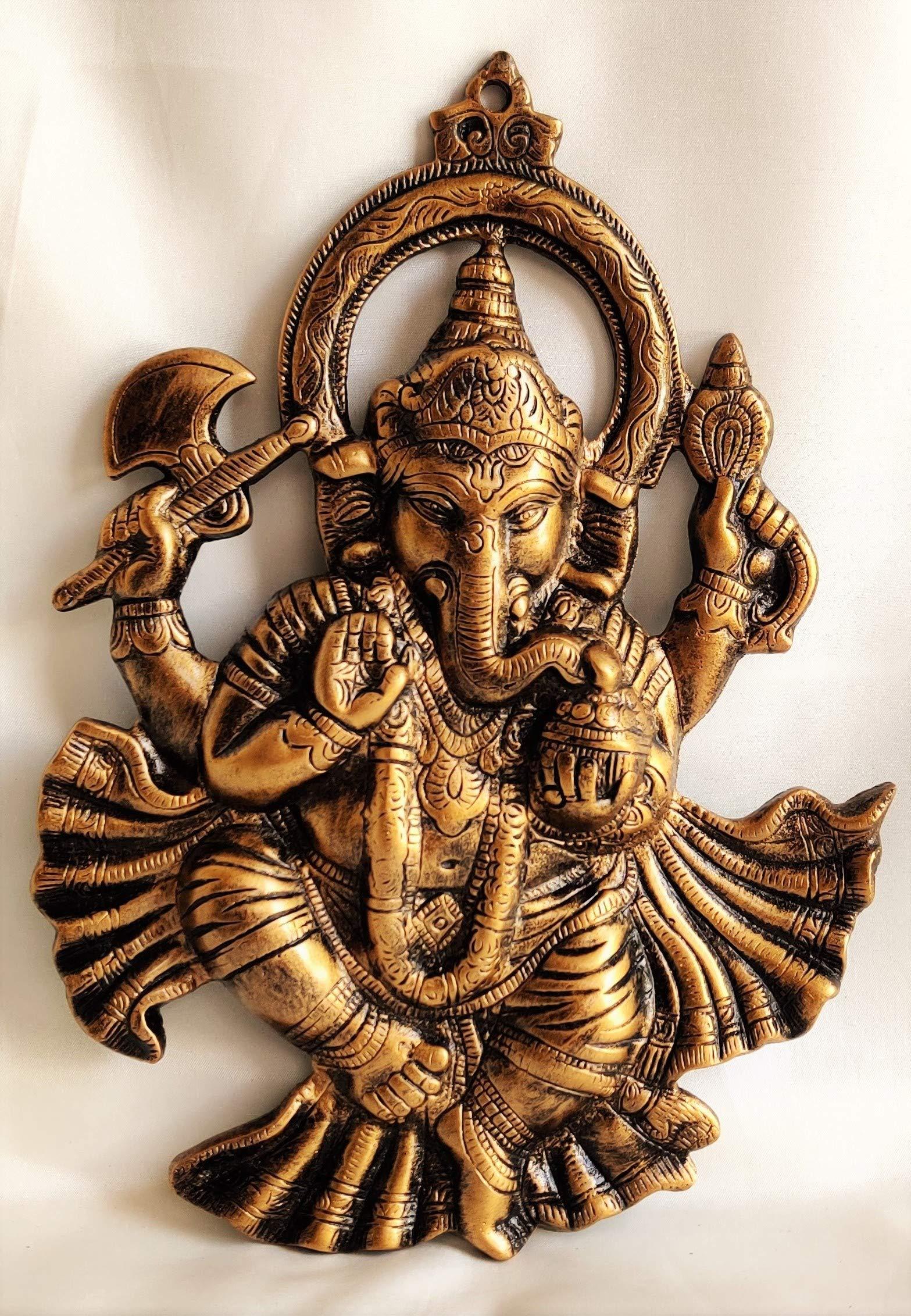 Akriti Brass Art Wares Metal Lord Ganesha Dhoti Ganesh Wall Hanging for Entrance Door, Living Room, Decorative Ganpati Wall decor Statue 25 * 2 * 36CM