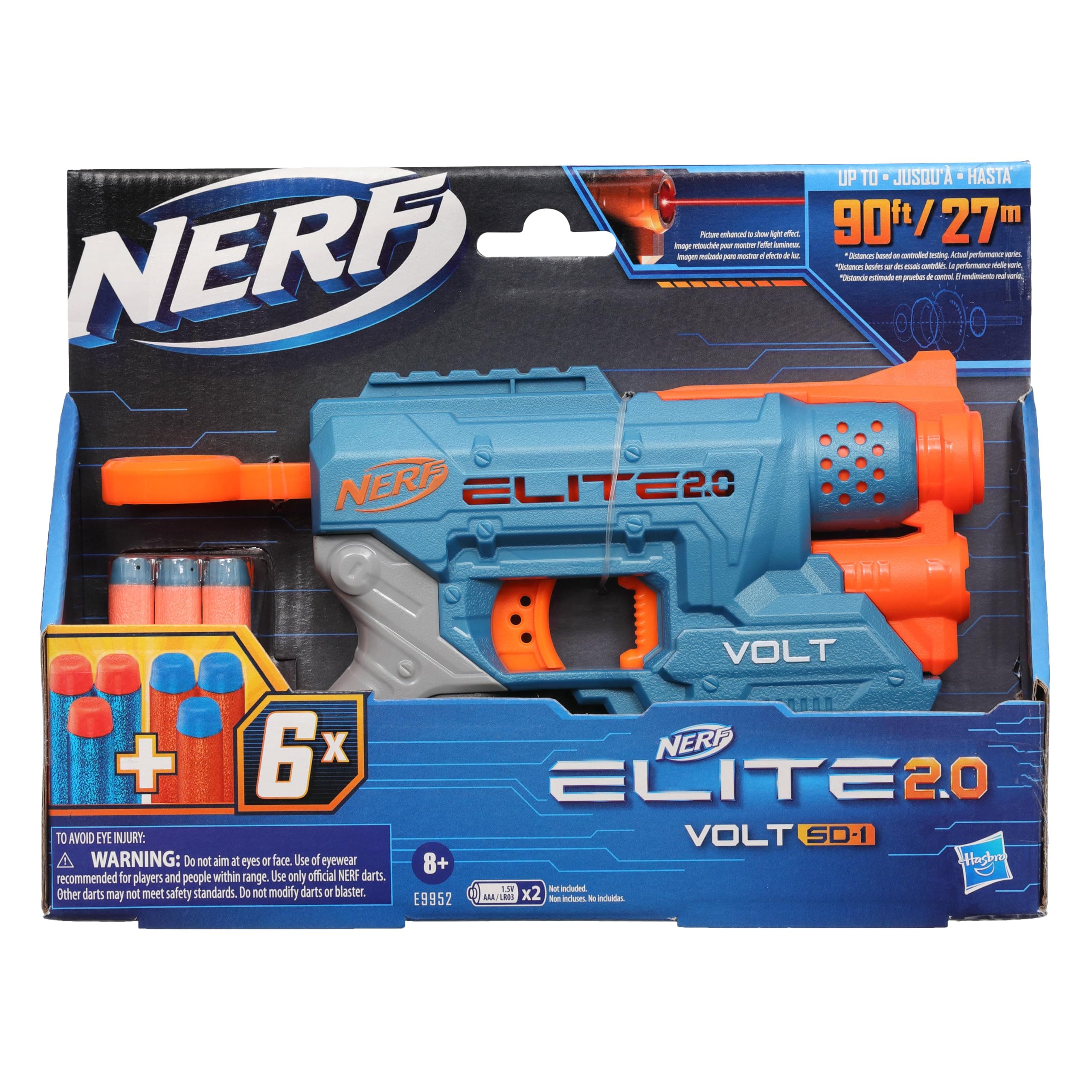 NERF Elite 2.0 Volt Sd-1 Blaster, 6 Darts, Light Beam Targeting, 2 Tactical Rails to Customize for Battle, Multicolor