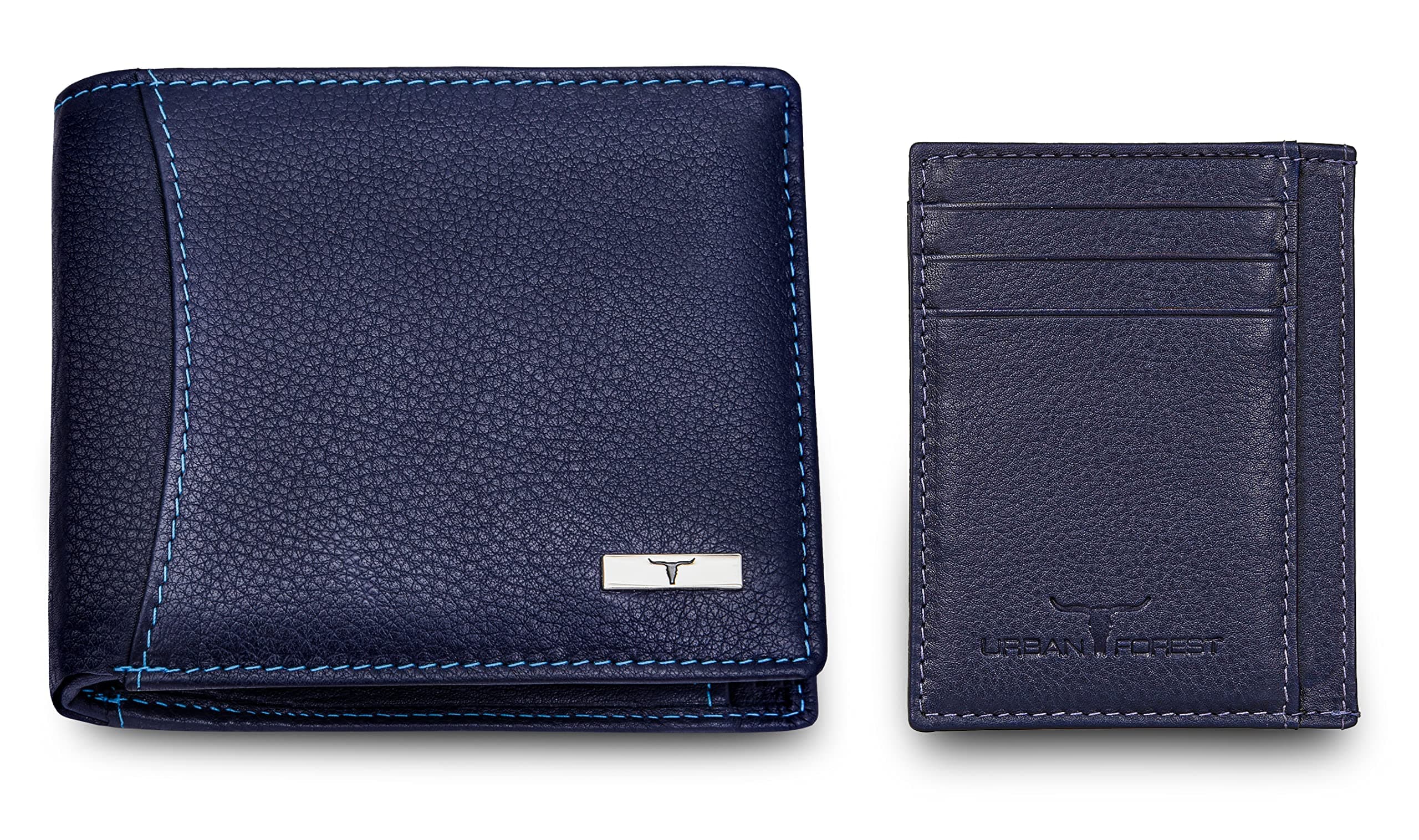 URBAN FOREST Oliver Blue Leather Wallet & Blue Card Holder Set for Men