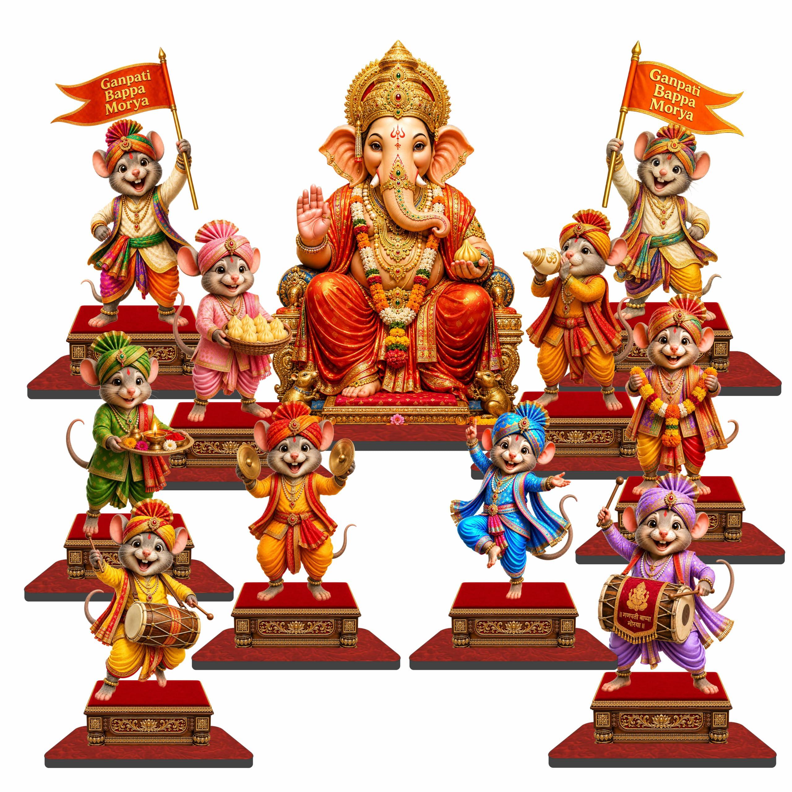 Pink n Purple Ganpati Mandap MDF Cutout Set | 11 Pieces Decorative Ganesh Chaturthi Decoration Kit | Ganpati Bappa Festival Mandap Decor for Home, Mandir, Pooja, Office & Table Decoration