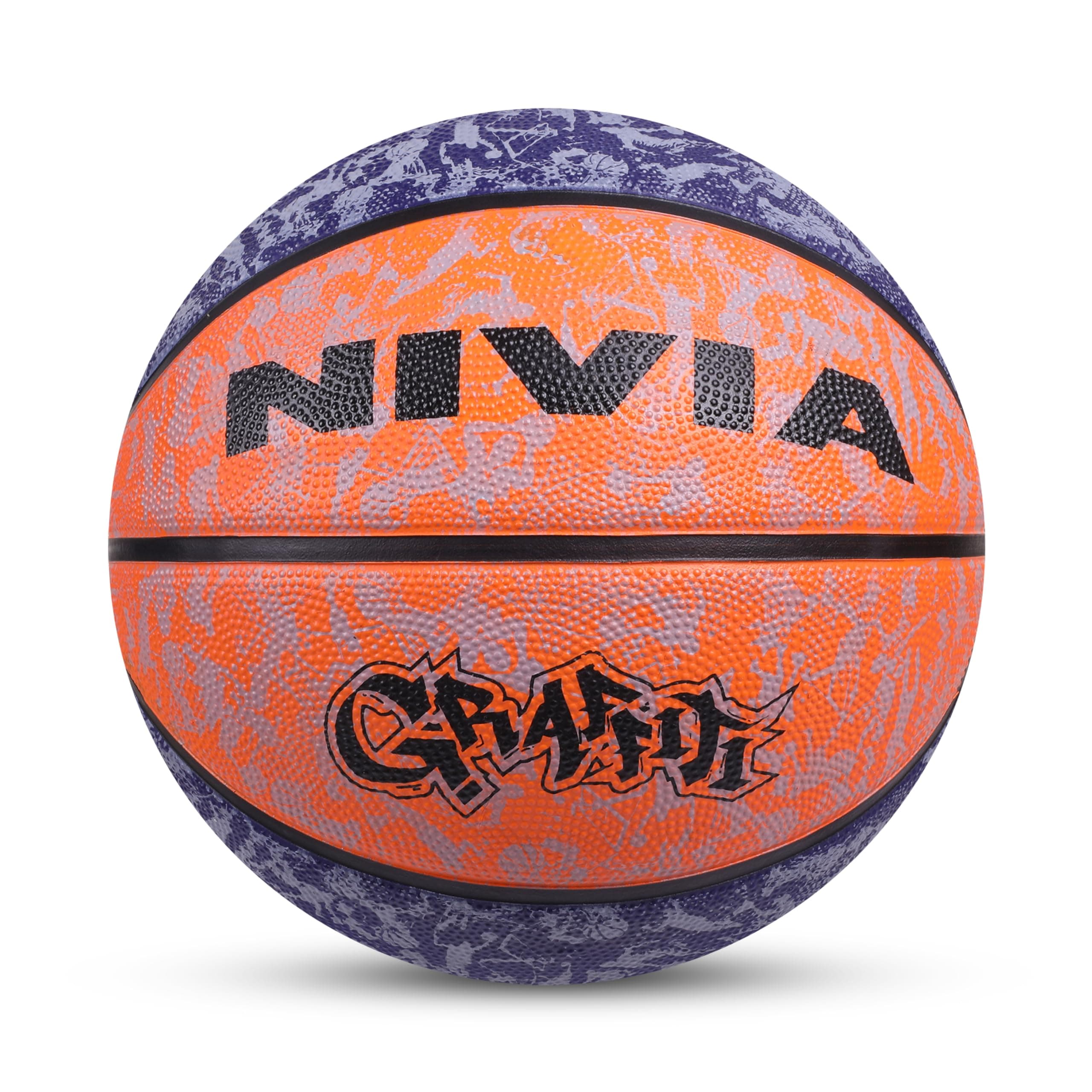 Nivia Graffiti Basketball, As per Basic Standard, 8 Panels, Molded Durable Rubber, Butyl Threadwounded Bladder, Made for Beginners, to Play on All Indoor & Outdoor Surfaces (Size - 7, Blue-Orange)