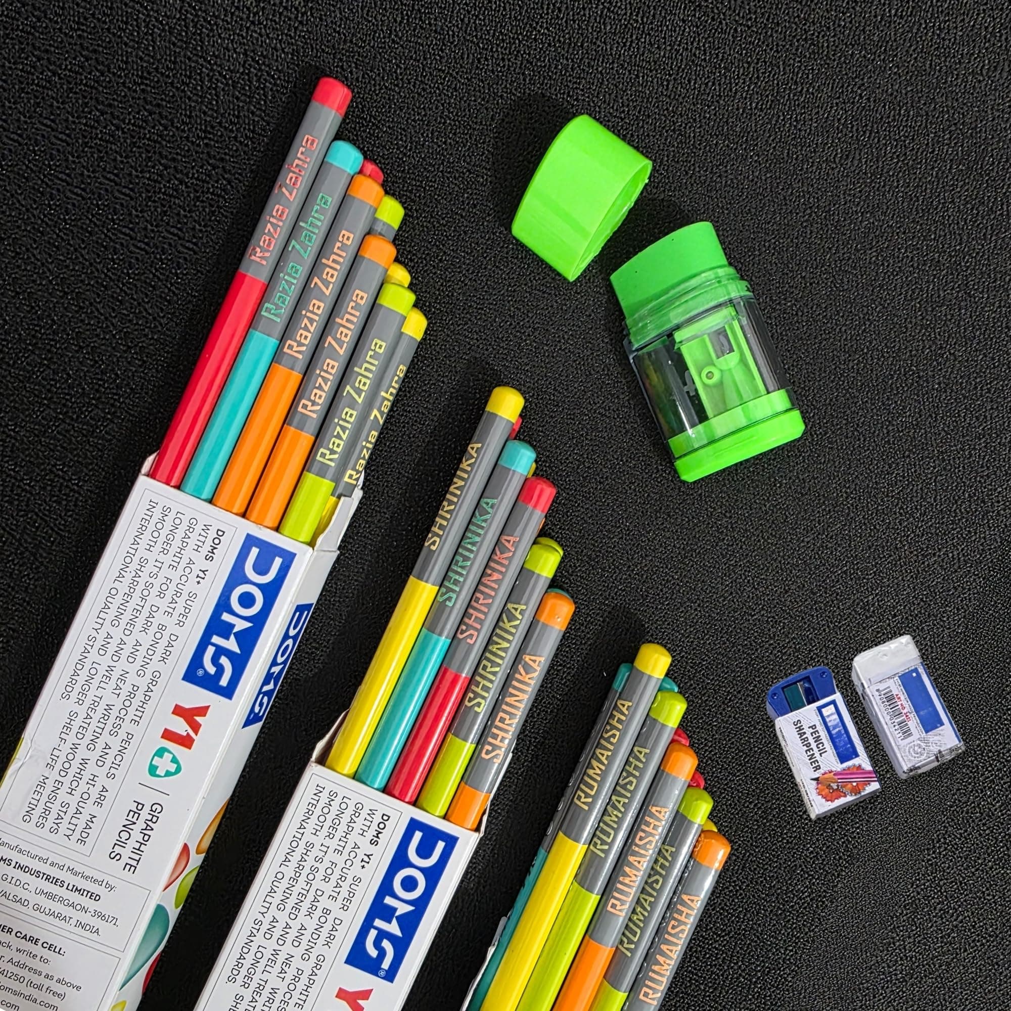 Personalized Name Pencils – Set of 50 | Premium graphite pencils with smooth writing with 2 Free Tidy Up Erasers & Sharpenera, Custom Name Engraved HB Pencils for School, Writing, Birthday Gifts (50)