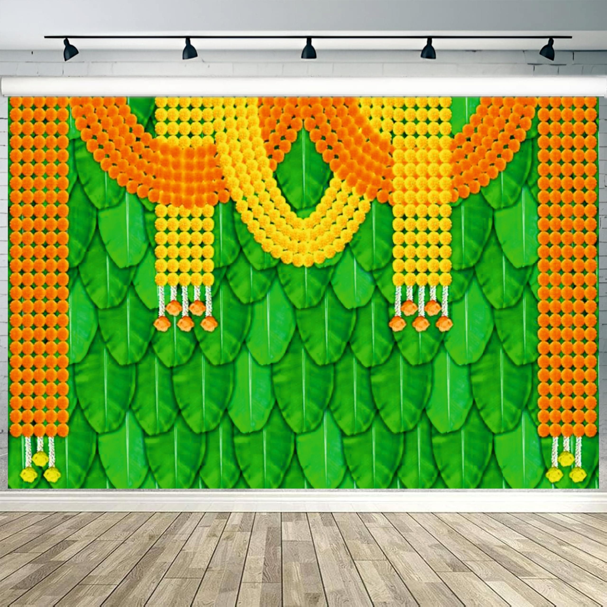 Party Baazaar Green Backdrop Cloth for Decoration | Backdrop for Pooja | Wedding Decoration Items for Home (Pack of 1, Multicolor, Size: 8x5feet)