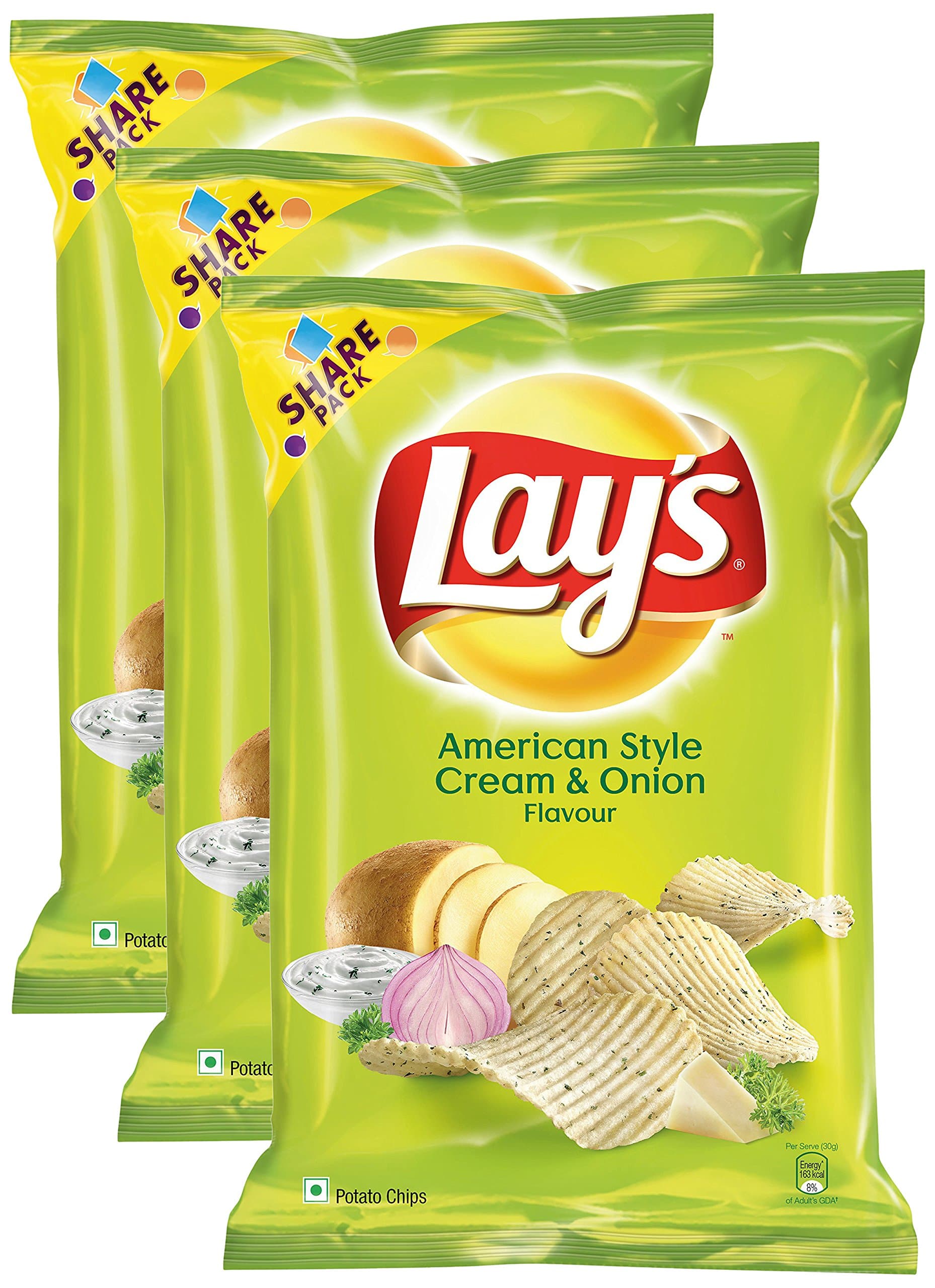 Lay's Spencer's Combo - Potato Chips American Style Cream and Onion Flavour, 95 Gm (Pack of 3) Promo Pack