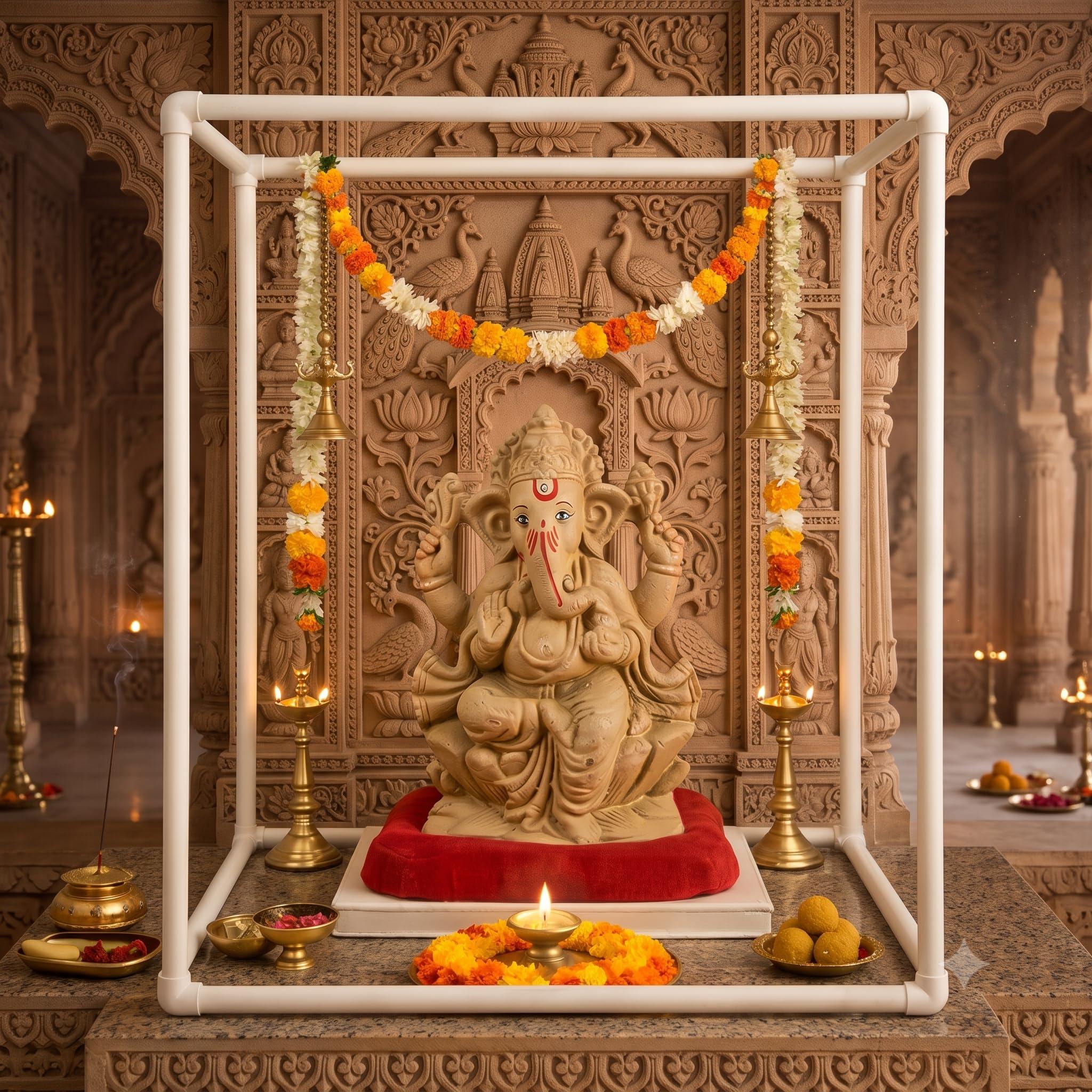SAUDEEP INDIA 54cm Ganpati Mandap for Ganesh Chaturthi Idol Home Decor | Ganesh Murti Sthapana Stand | DIY Pooja Pandal Backdrop Frame Setup | Home Temple Ganpati Bappa Idol Platform