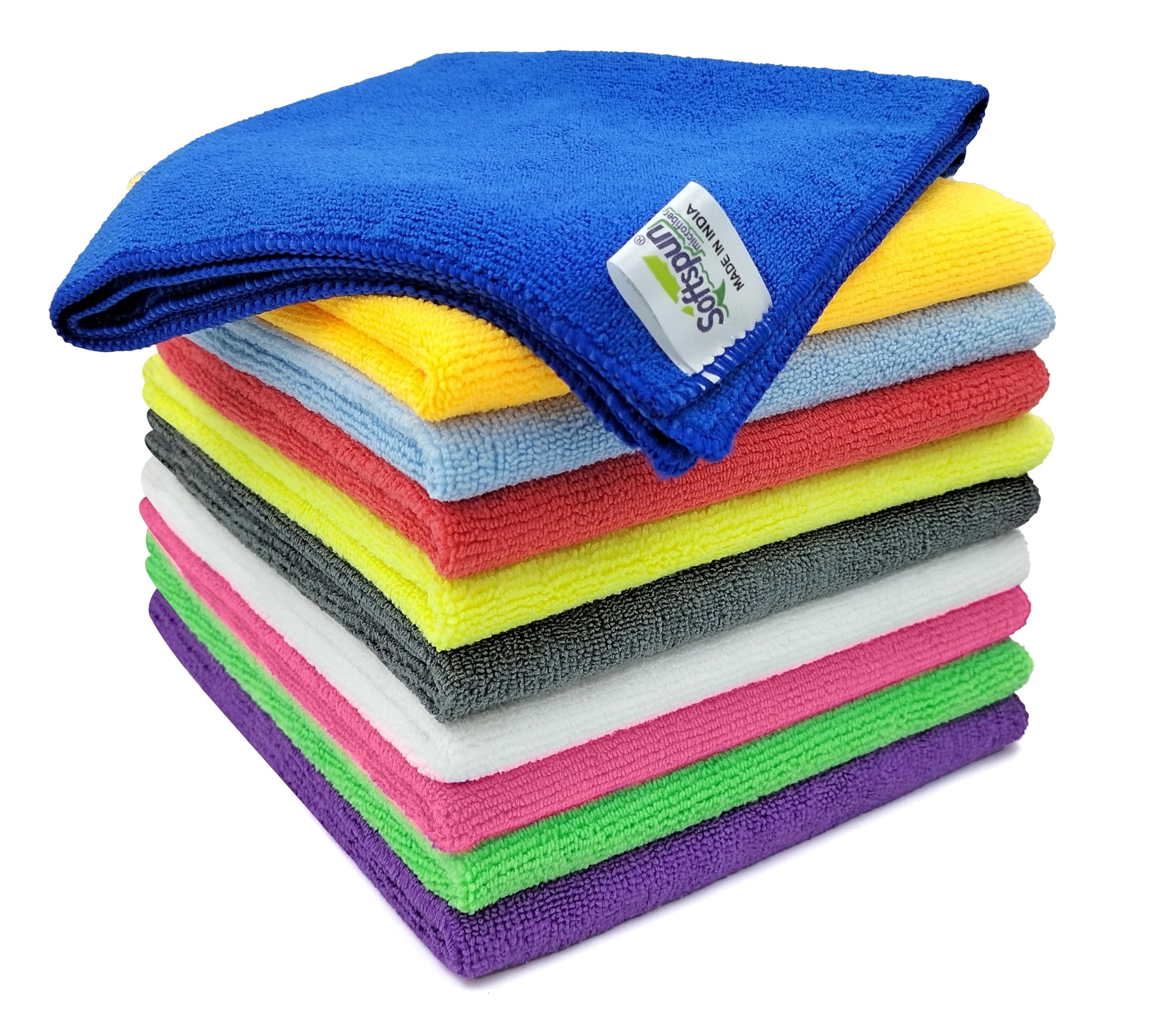 SOFTSPUN Microfiber Cloth - 10 pcs 40x40 cms 340 GSM Multi-Color! Thick Lint & Streak Free Multipurpose Cloths Automotive Microfibre Towels for Car Bike Cleaning Polishing Washing & Detailing