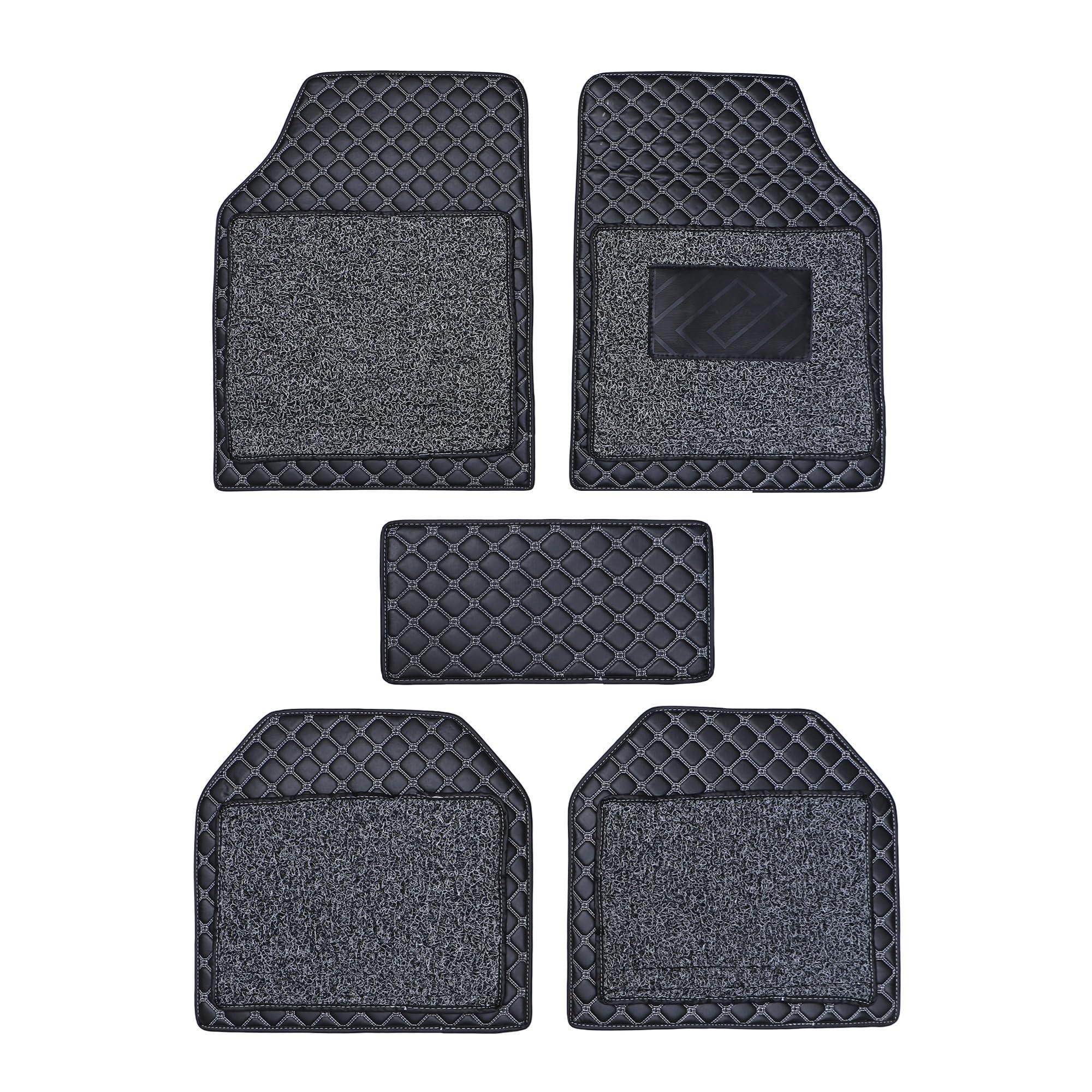 CARNEST 7D Car Floor Mats Compatible with -Santro Xing All Model, Set of 5 Pcs, 100% Waterproof Luxury Leather Triple-Stitch Car Foot Mat with Detachable Grass, Black
