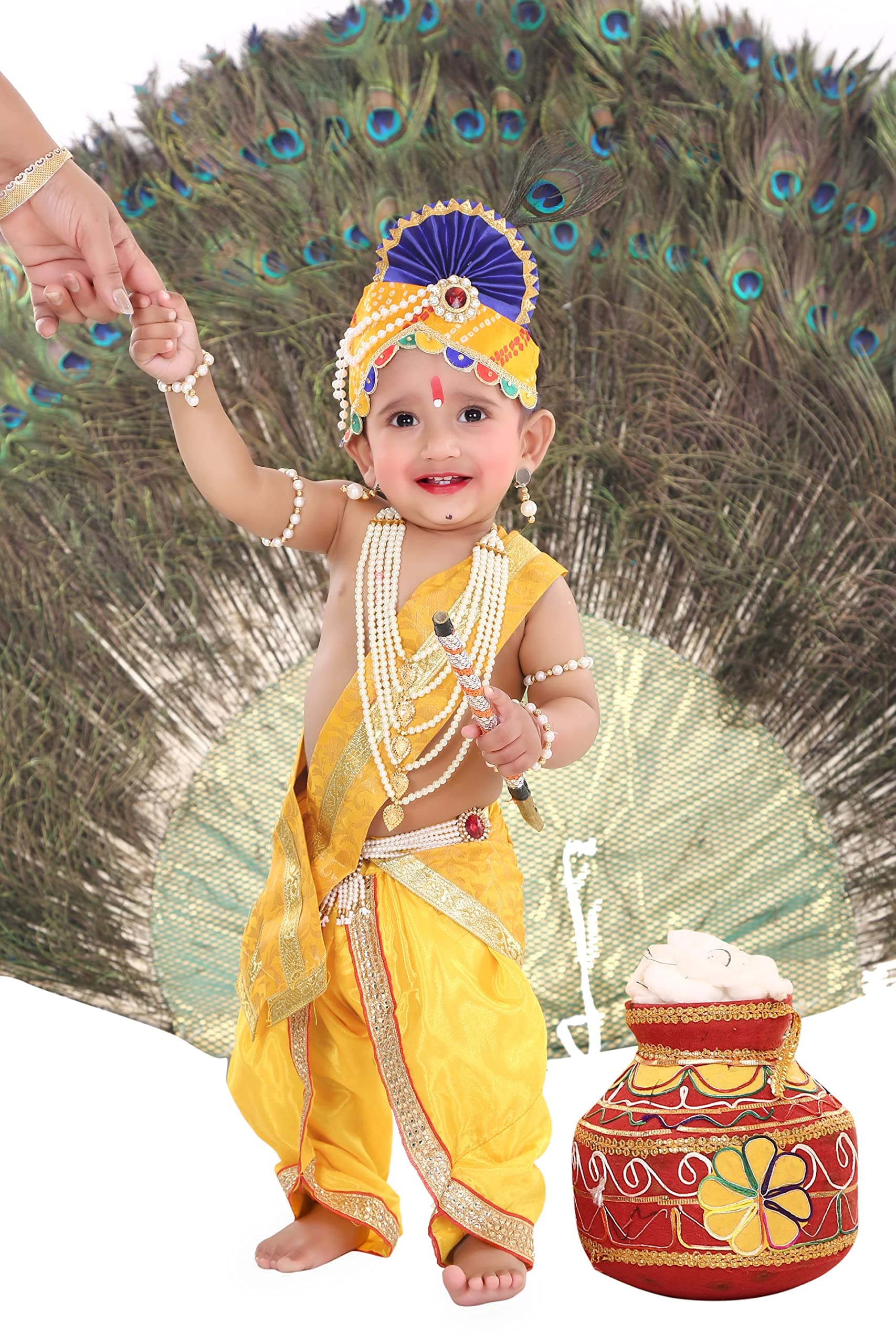 Raj Costume Shri Krishna Dress for Kids, Bal Krishna Costume for Baby Boy and Girl, Janmashtami Fancy Dress Costume, Krishna Dress for Kids