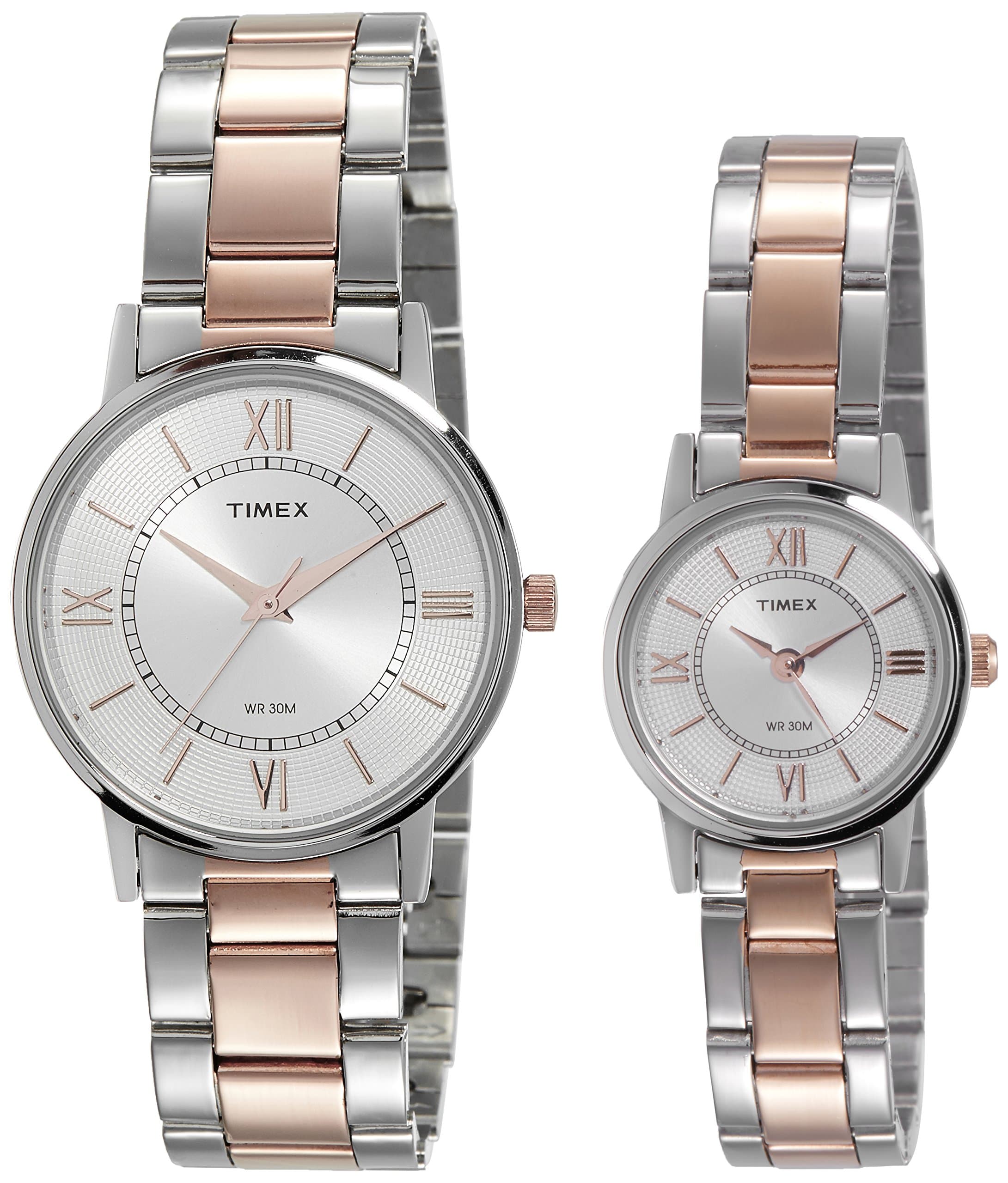 TIMEX Classics Analog Watch for Unisex with Silver-Tone Round Dial & Two Tone Stainless Steel Bracelet Band Water Resistant Unisex Wrist Watches - TW00PR213