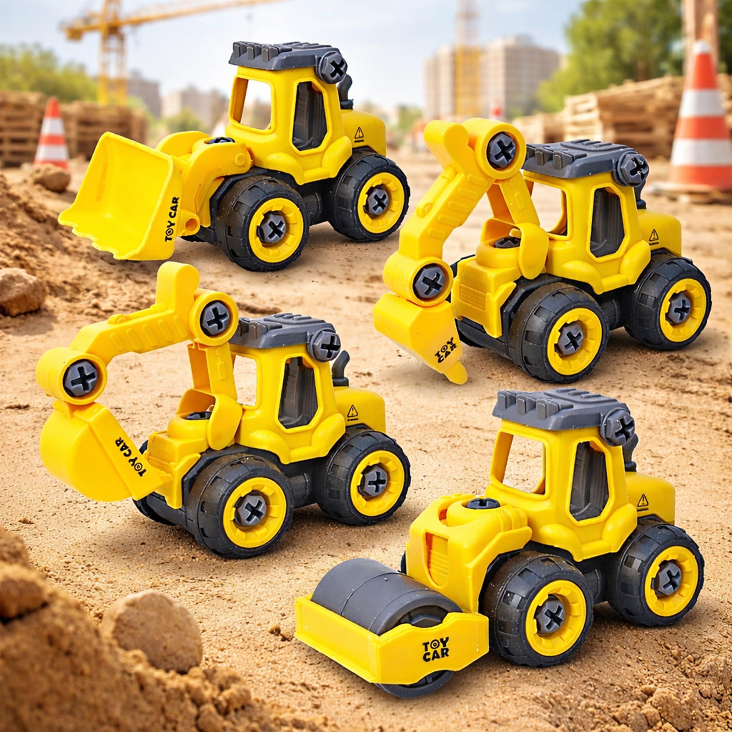 Toyshine Take Apart Toy 4 Pack - DIY Construction Engineering Car Toy Set Kids STEM Sand Toys for Toddlers Age 3-5, Building Sandbox Toys Truck, Birthday Gifts for Boys 2 3 4 5 6 Year Old