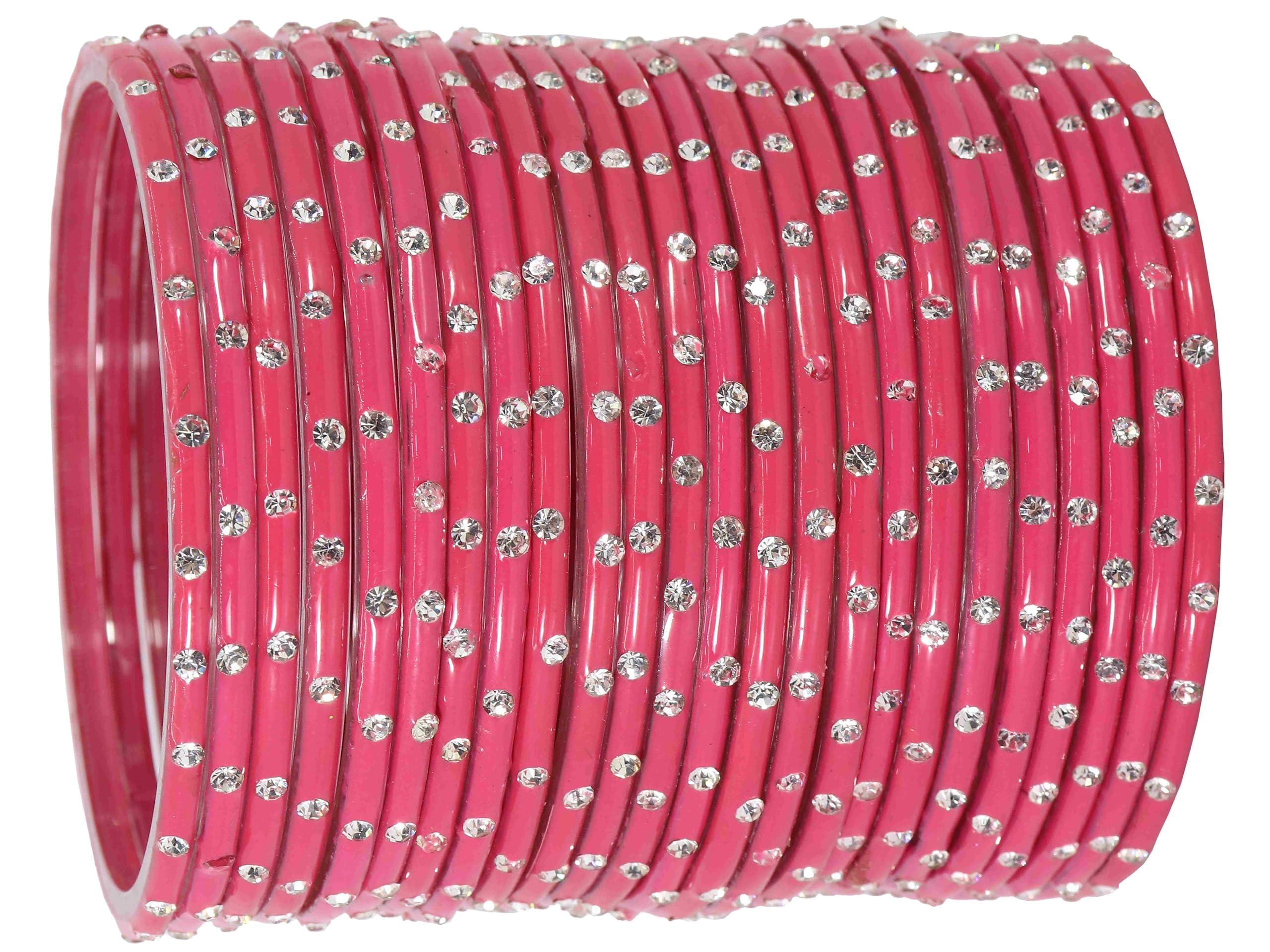 LAVAZZA Fancy Bangles Set For Women & Girls with Diamond Stone - Churi Set - Women's Bangles - Glass Bangles For Wedding-(KS2-Watermelon-2.8)