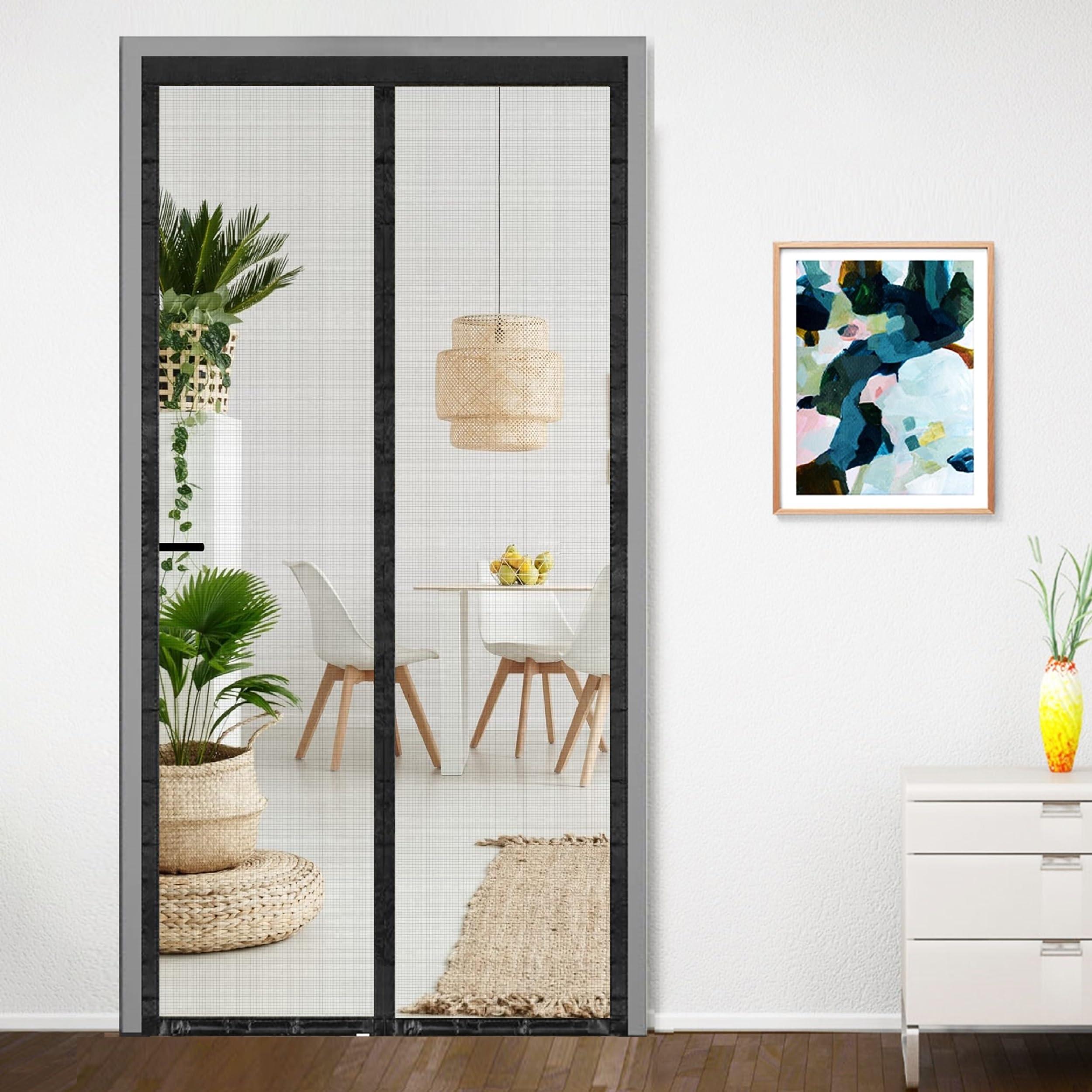 Classic Mosquito Net for Doors with Magnets | Tear-Resistant Fiberglass Mesh | Auto-Close Magnetic Screen Door, Balcony & Kitchen | DIY Installation | Protection Insects (220 x 90 cm,Black)