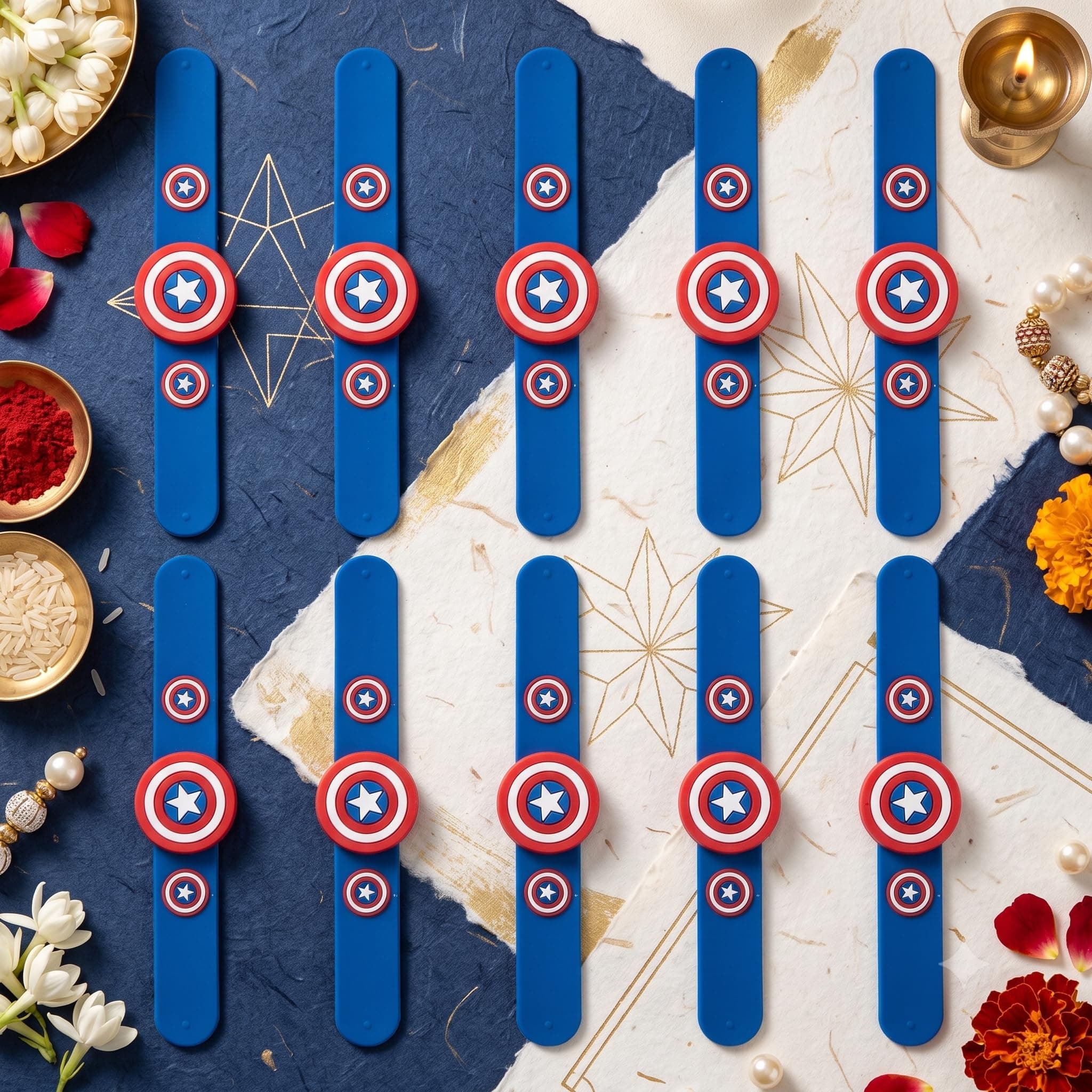 Marvel Captain America Slap Band Rakhi and Friendship Band Pack of 10 | Return Gift for Boys | Raksha Bandhan and Birthday Party Favour