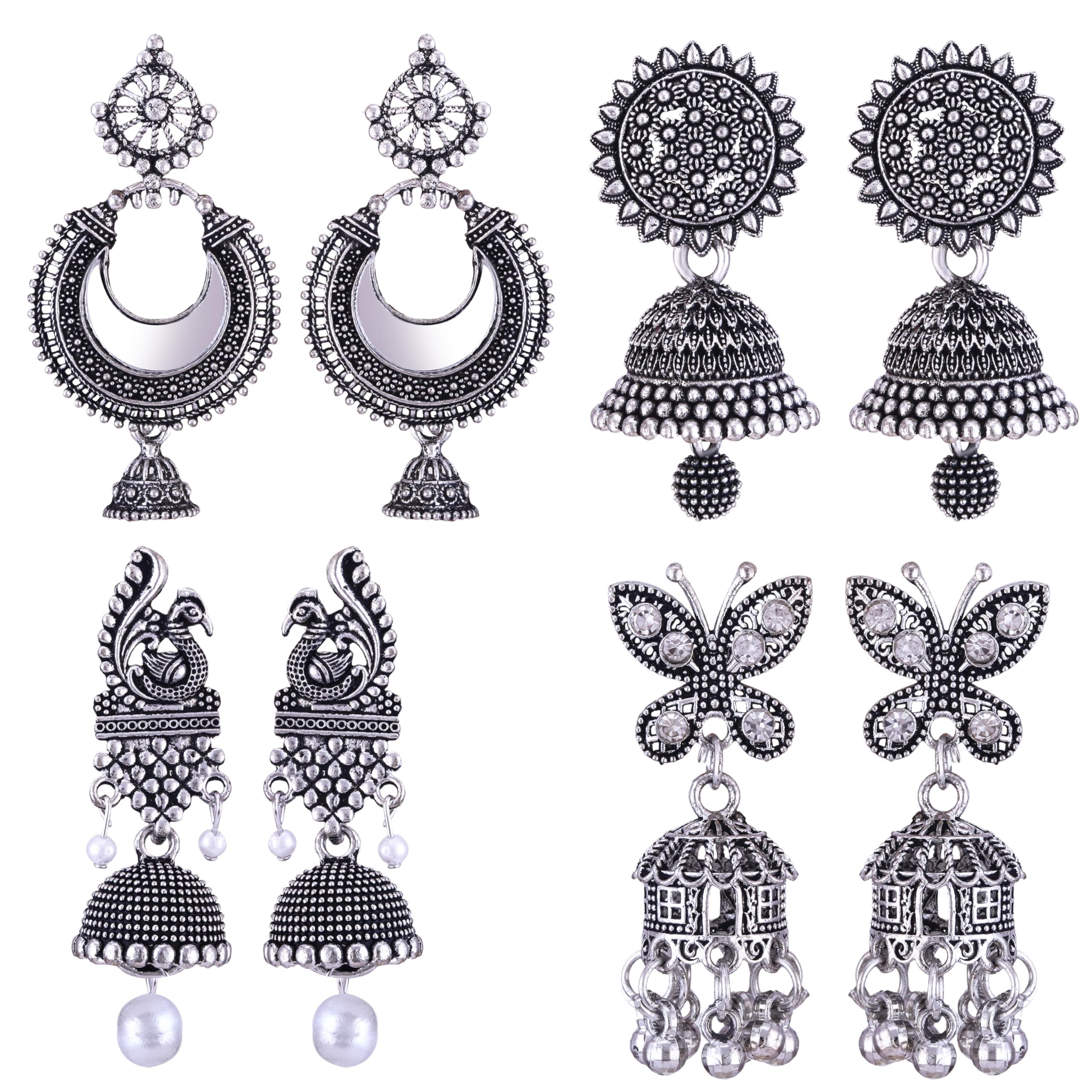 MEENAZ earrings for women fashion jhumka oxidised Silver Earrings for women Combo chandbali pearl chandbali stylish jhumkas traditional Earrings For girls South indian traditional Ear Rings -M138