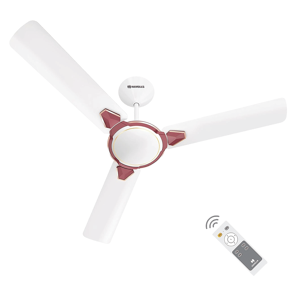 HAVELLS Equs 5 Star 1200mm 3 Blade BLDC Motor Ceiling Fan with Remote (Inverter Technology, White & Maroon)