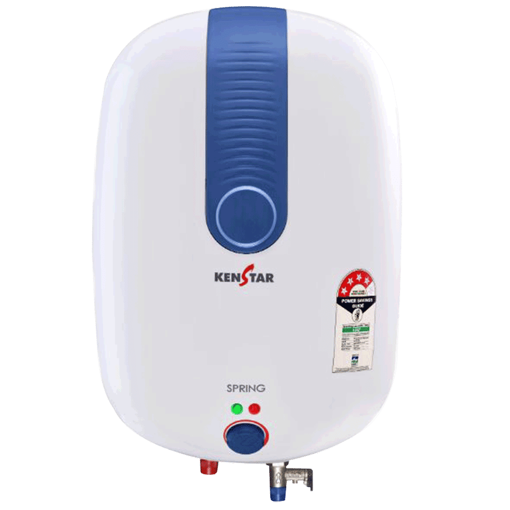 KENSTAR Spring 25 Litres 4 Star Vertical Storage Water Geyser with Glass Line Coated (White/Blue)