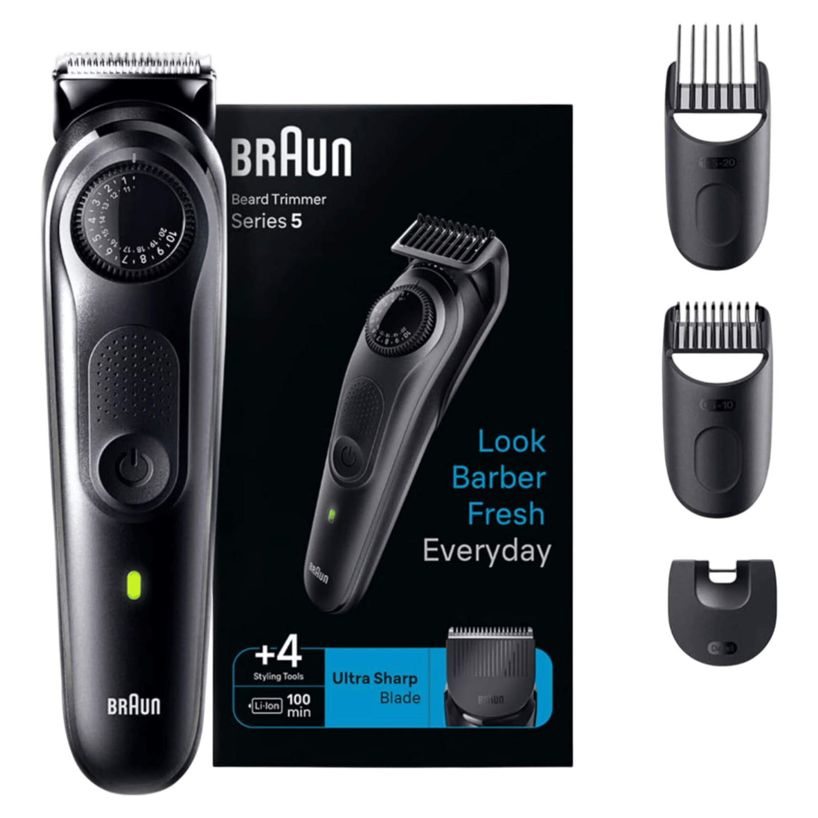 BRAUN Series 5 Rechargeable Cordless Wet & Dry Trimmer for Beard & Moustache with 40 Length Settings for Men (100 Minutes Runtime, Quick Charging, Black)