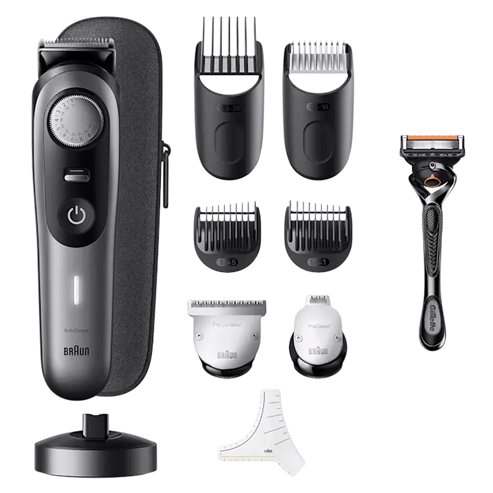 Braun Series 9 Rechargeable Cordless Wet & Dry Trimmer for Beard with 40 Length Settings for Men (180mins Runtime, AutoSense Technology, Grey)