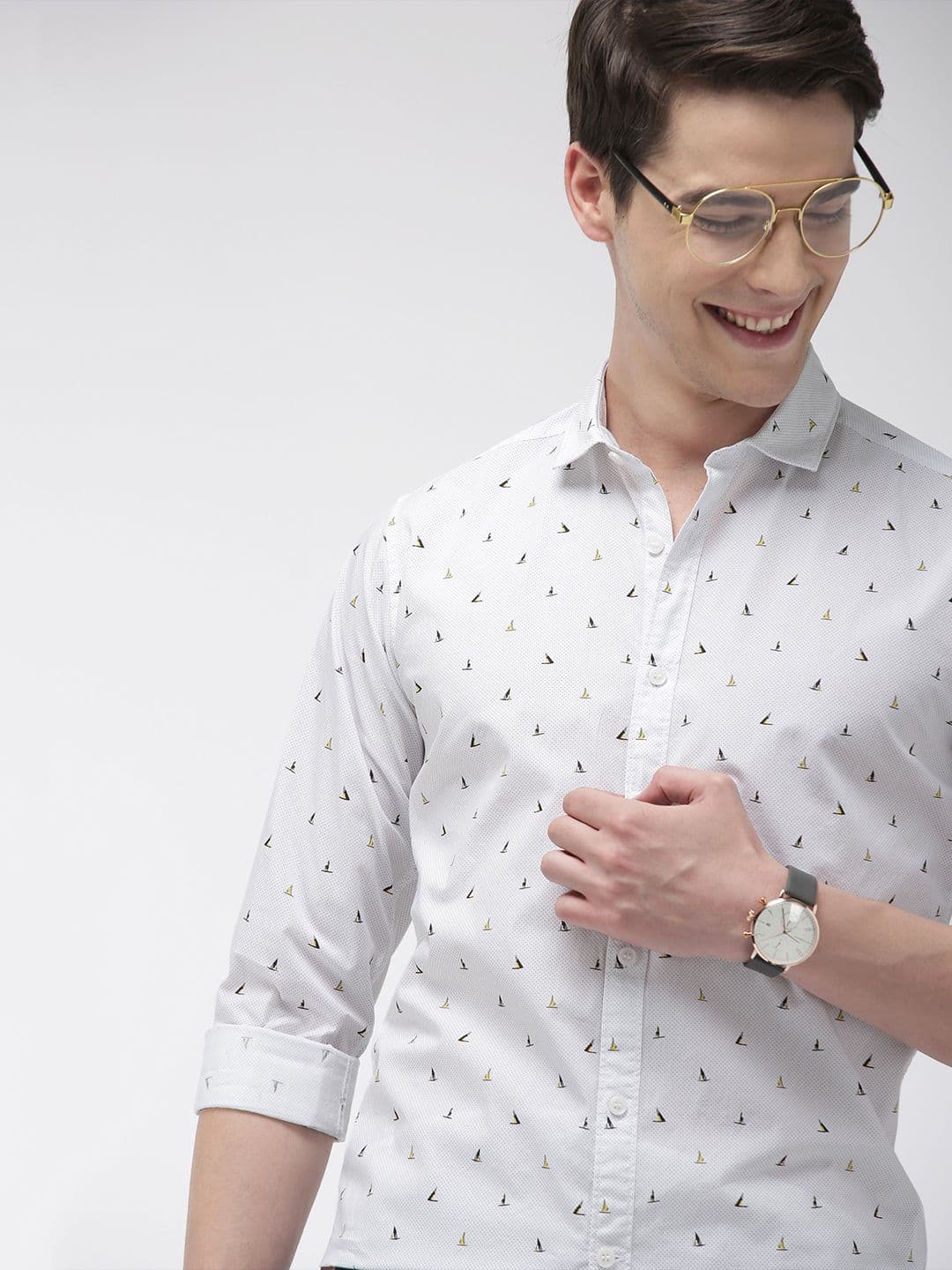 Mast & Harbour Mast & Harbour Men White & Black Regular Fit Printed Casual Shirt