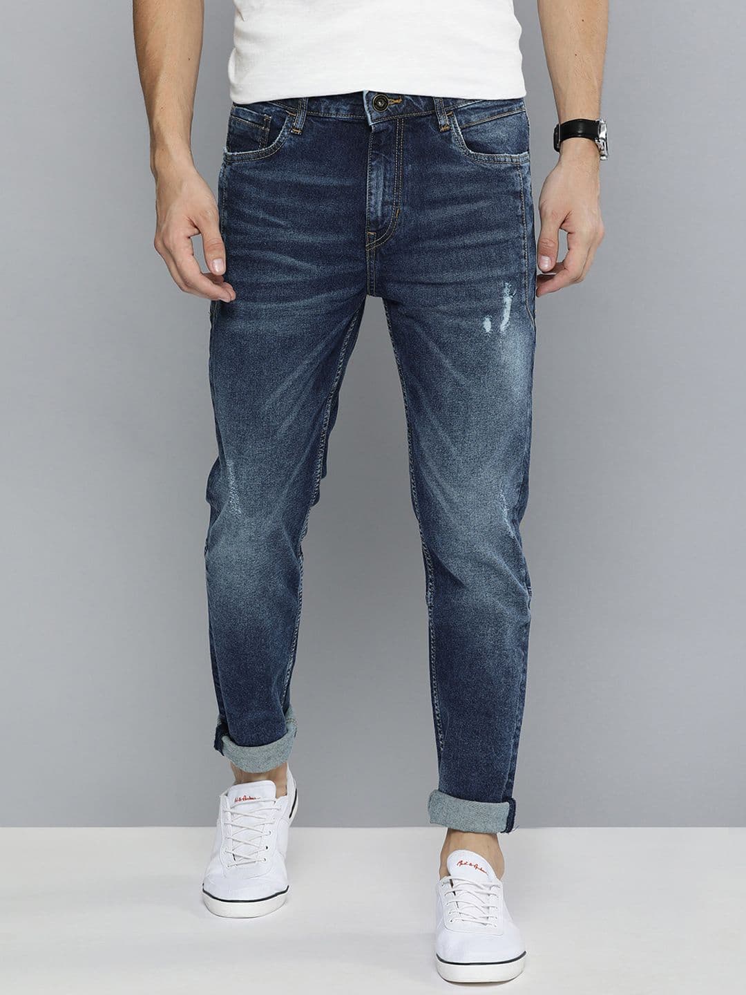 Mast & Harbour Mast & Harbour Men Blue Slim Tapered Fit Mid-Rise Low Distress Stretchable Jeans